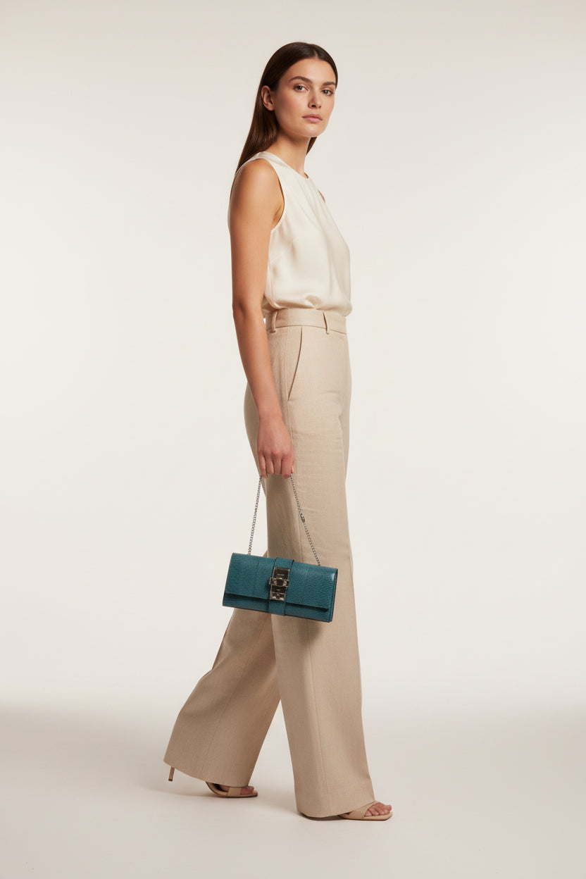 Hermès Medor 23 Clutch Bleu Pétrole Lizard Palladium Hardware