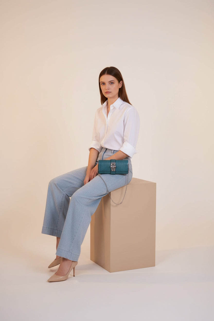 Hermès Medor 23 Clutch Bleu Pétrole Lizard Palladium Hardware