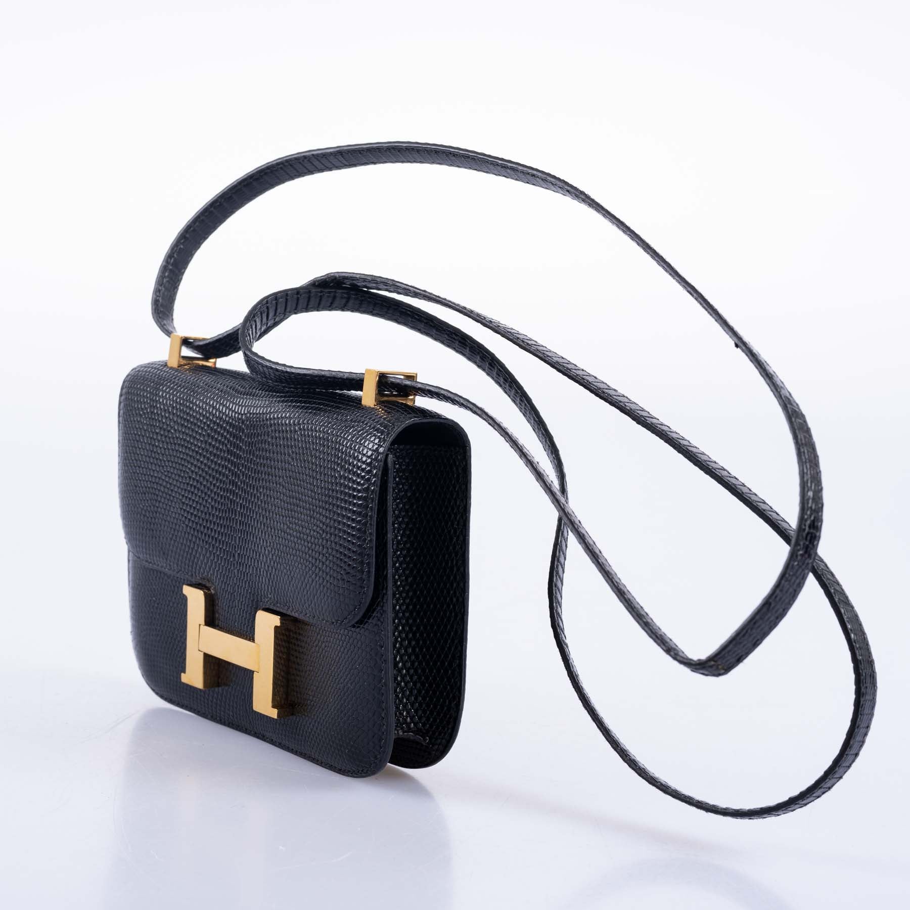 Hermès Micro Constance 14 Black Varanus Lizard with Gold Hardware