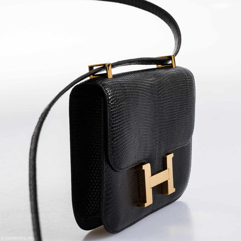 Hermès Micro Constance 14 Black Varanus Lizard with Gold Hardware