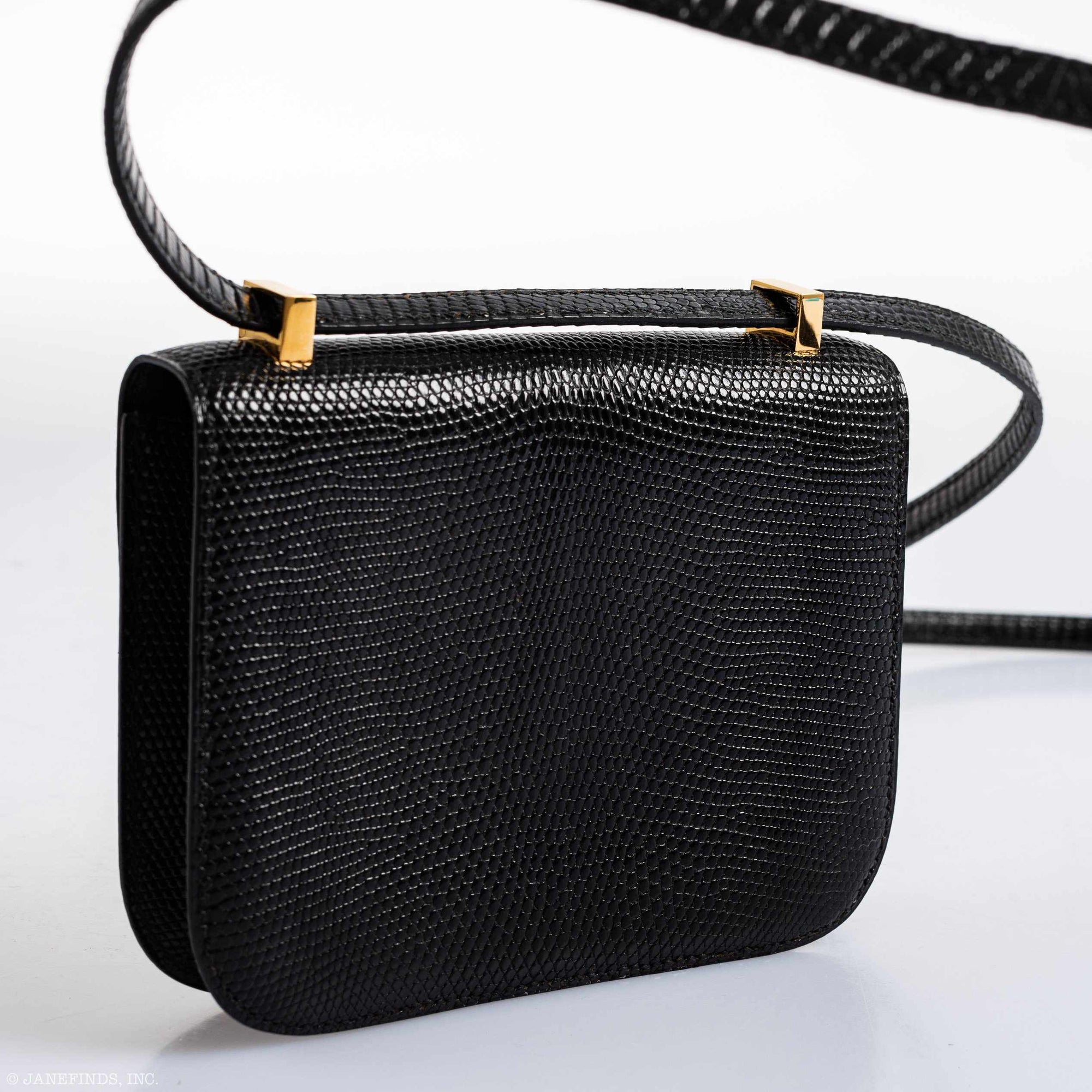 Hermès Micro Constance 14 Black Varanus Lizard with Gold Hardware