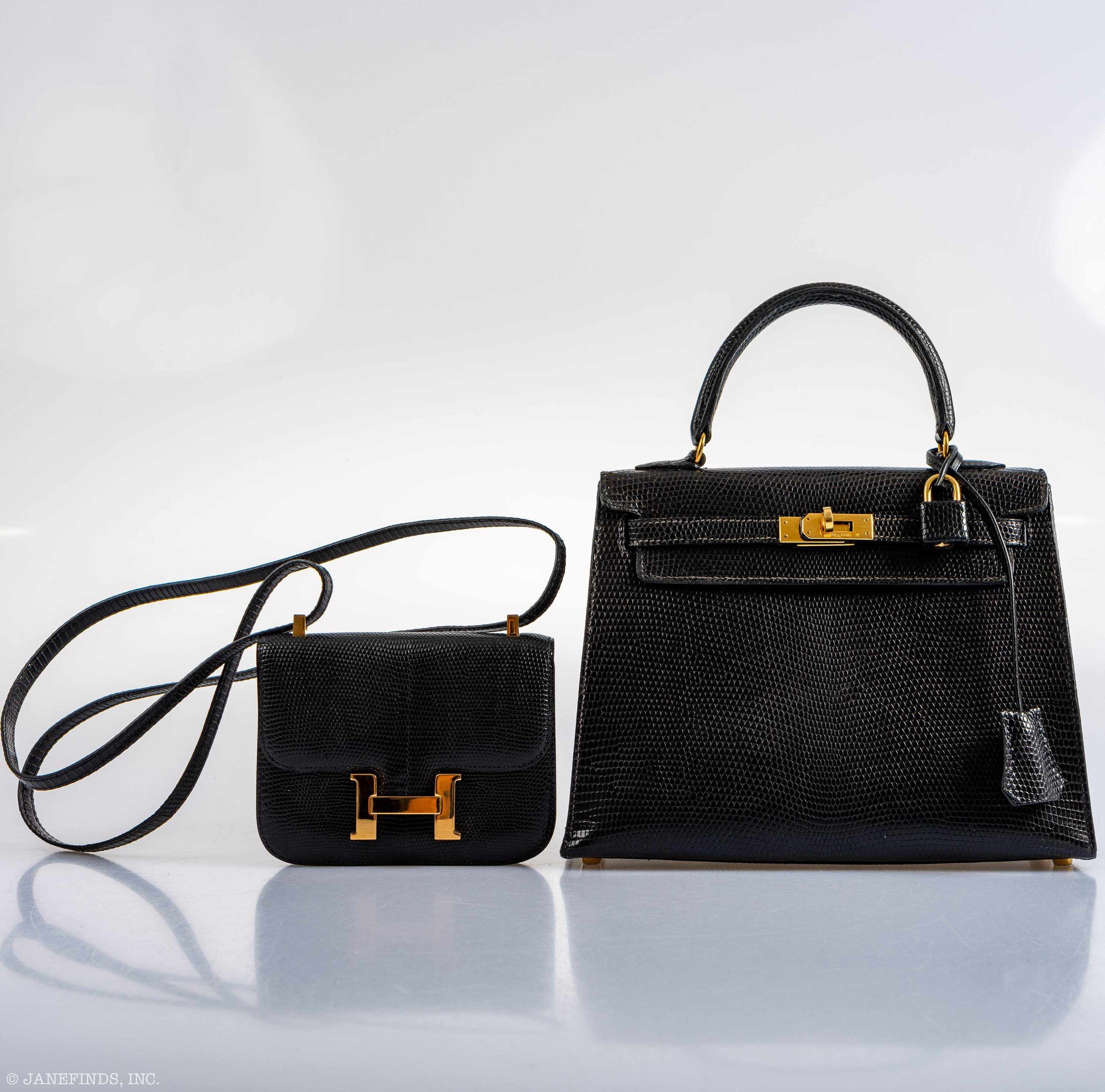 Hermès Micro Constance 14 Black Varanus Lizard with Gold Hardware