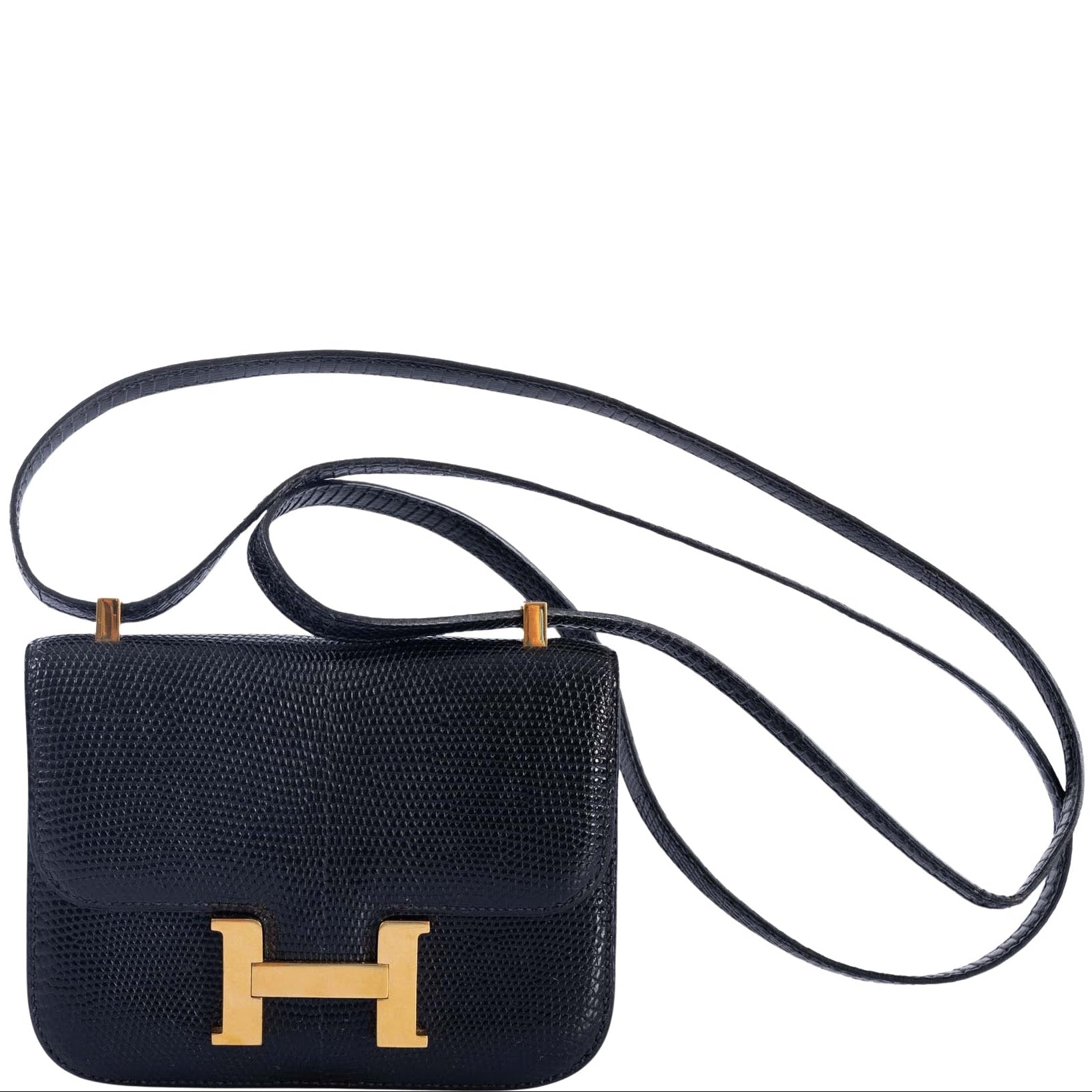 Hermès Micro Constance 14 Black Varanus Lizard with Gold Hardware