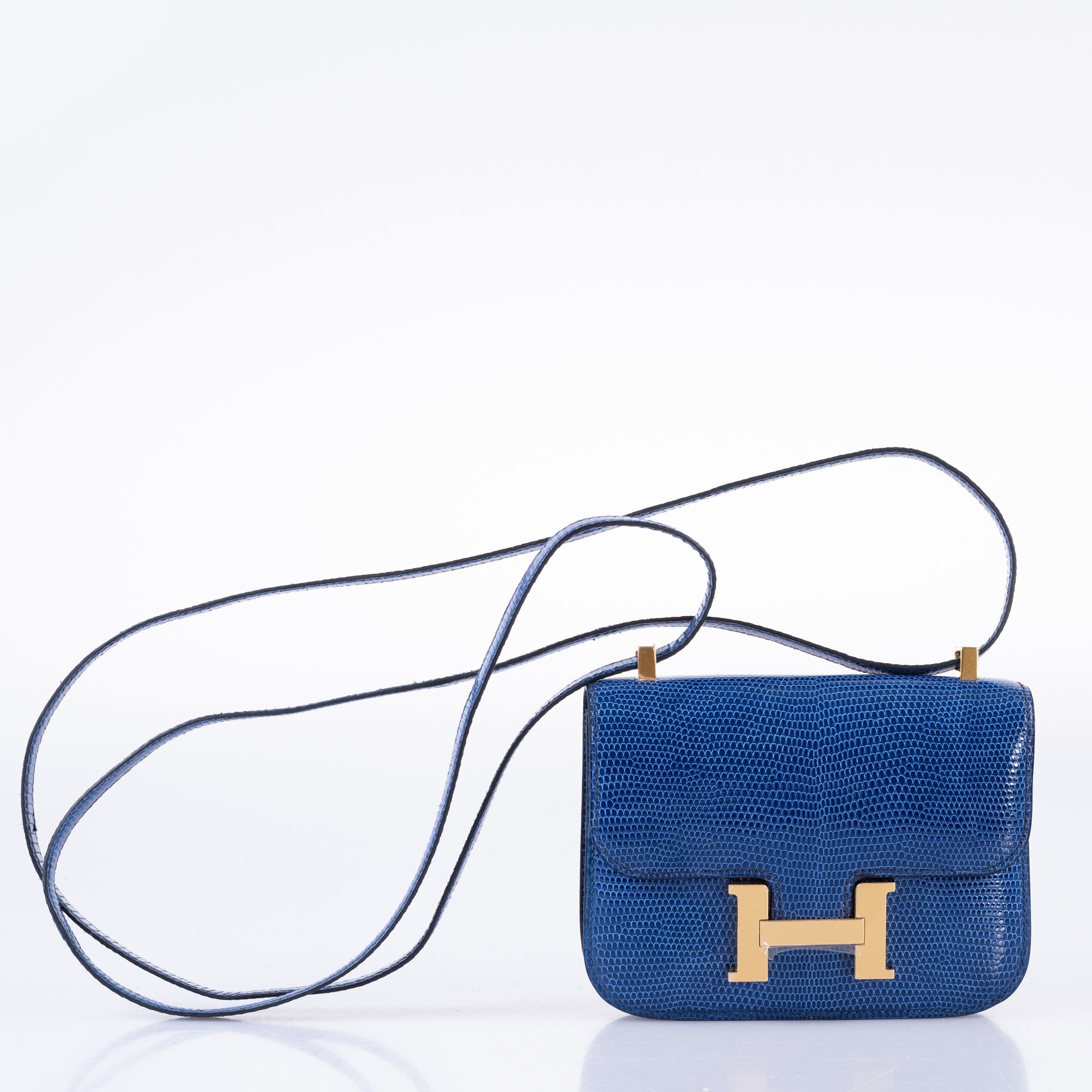 Hermès Micro Constance 14 Bleu Saphir Lizard Gold Hardware