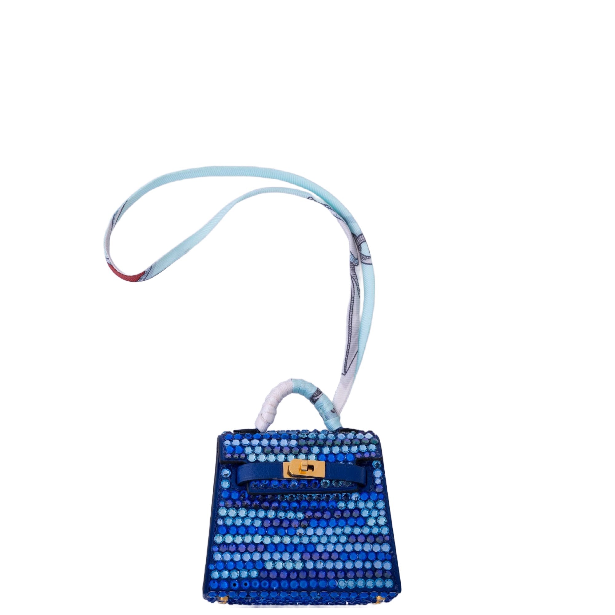 Hermès Micro Kelly Twilly Bag Charm Vibrato Custom Swarovski with Gold