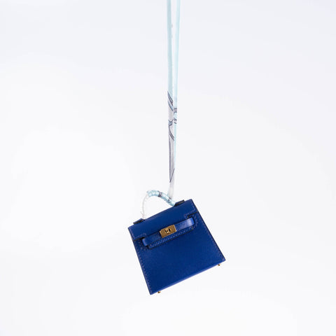 Hermès Micro Kelly Twilly Charm Blue Electric Tadelakt Gold Hardware
