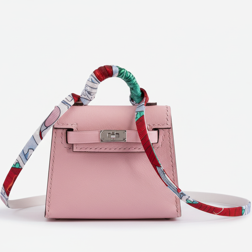 Hermès Micro Kelly Twilly Charm Rose Sakura Tadelakt Palladium Hardware