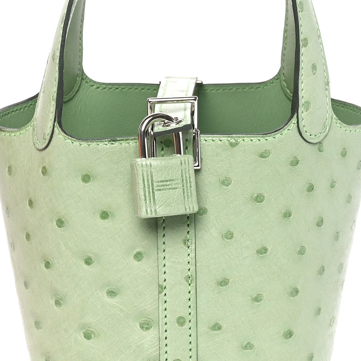 Hermès Picotin Lock in Vert Criquet Ostrich with Palladium hardware, image 4 of 8