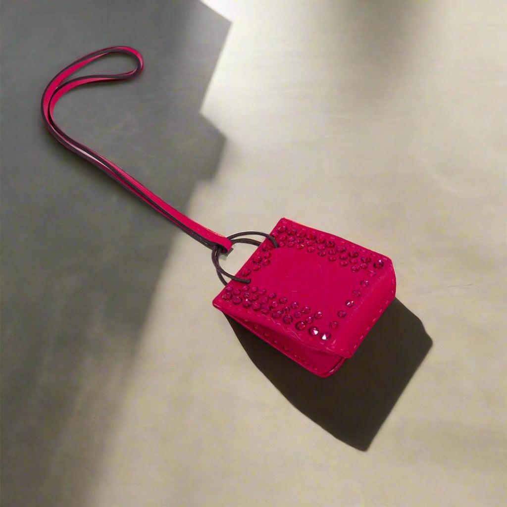 Hermès Milo Lambskin Swift Shopping Bag Charm Rose Mexico Custom Swarovski