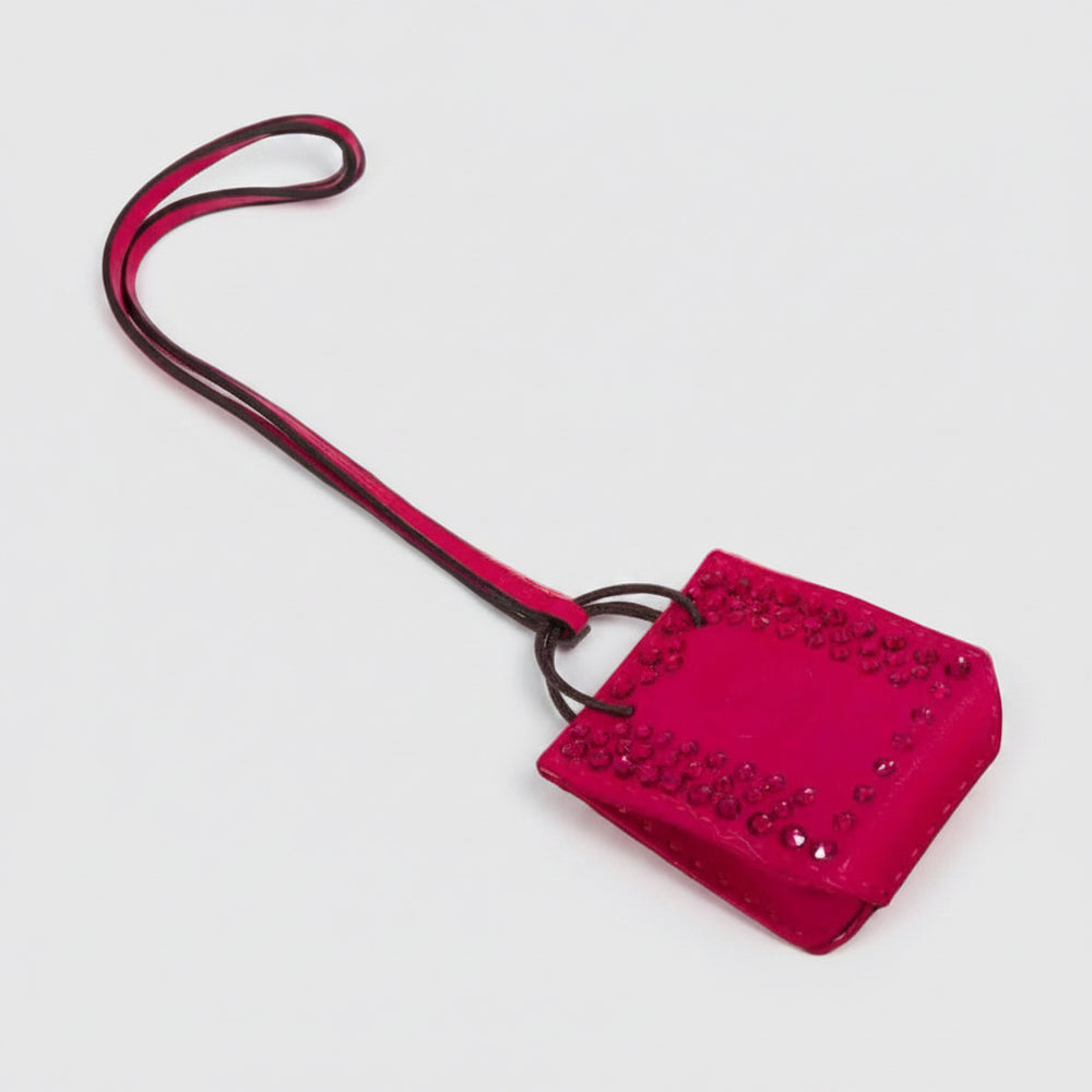 Hermès Milo Lambskin Swift Shopping Bag Charm Rose Mexico Custom Swarovski