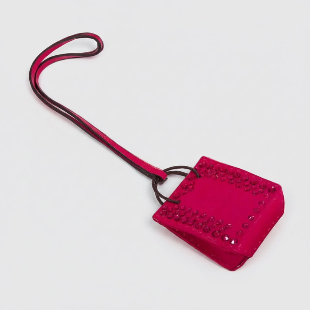 Hermès Milo Lambskin Swift Shopping Bag Charm Rose Mexico Custom Swarovski