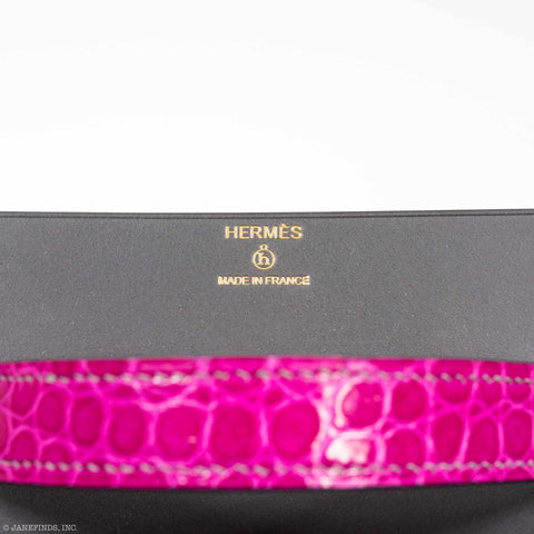Hermès Minaudière 18 petit h Graphite, Fuchsia, Poussiere Porosus Crocodile & Calf Gold Hardware Bag