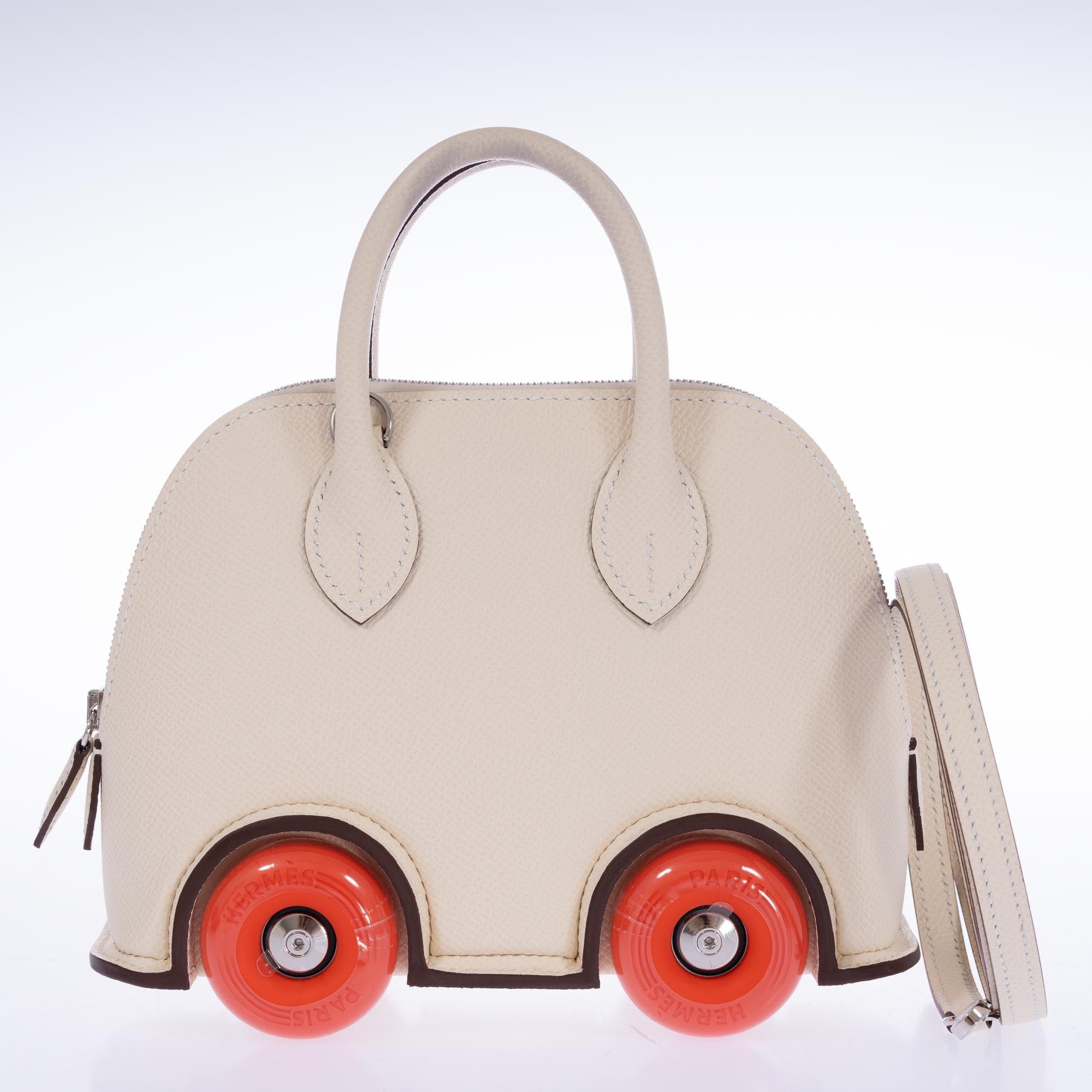 Hermès Mini Bolide 1923 On Wheels Craie Epsom Feu Wheels Palladium