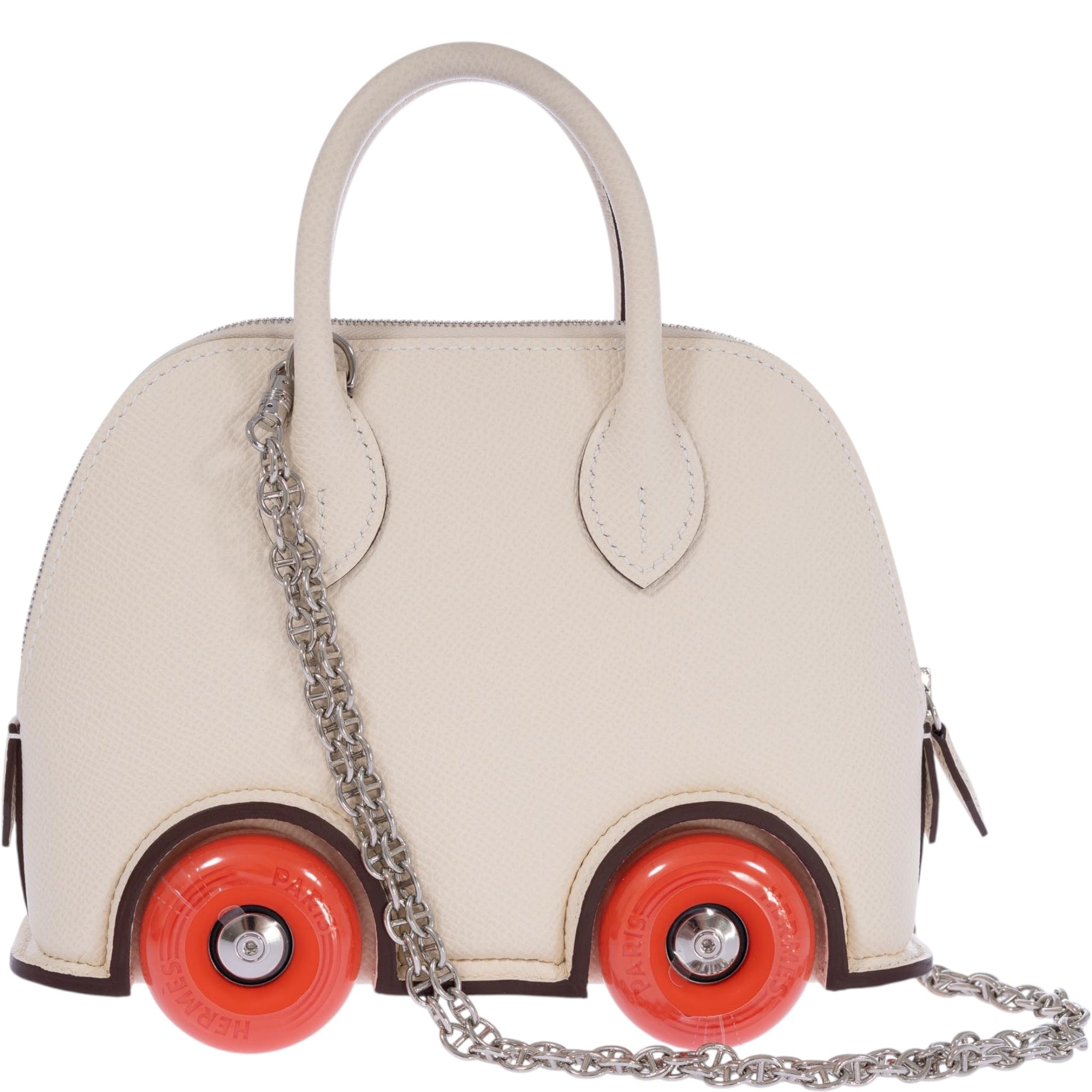 Hermès Mini Bolide 1923 On Wheels Craie Epsom Feu Wheels Palladium Hardware