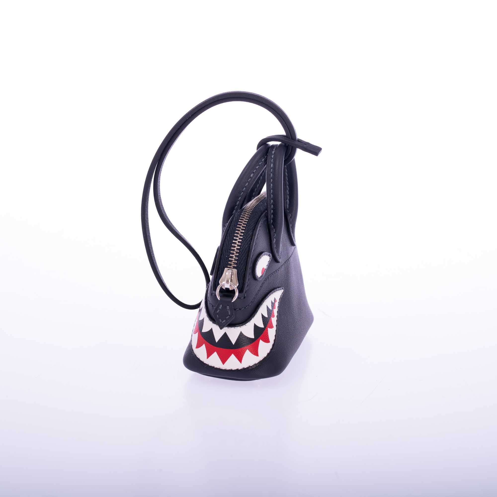 Hermès Mini Bolide Shark Charm Black Swift Palladium Hardware