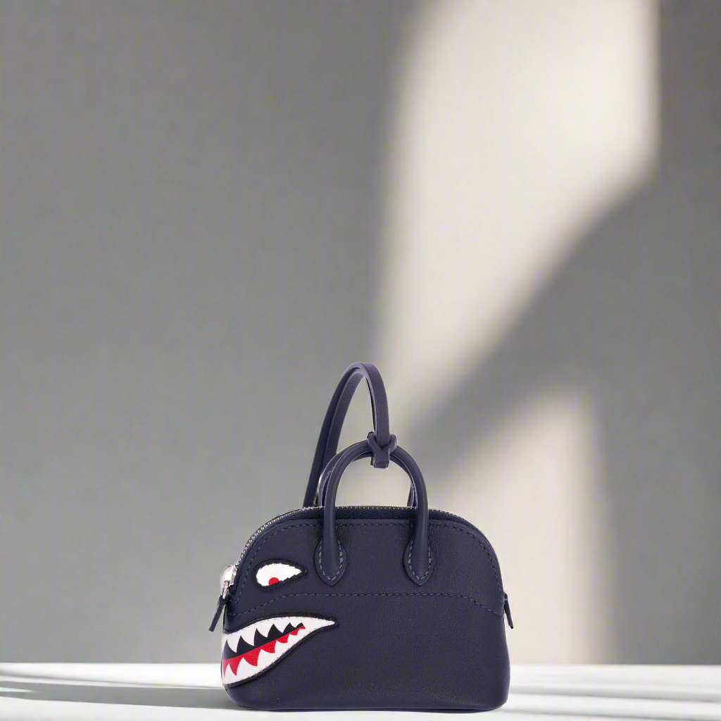 Hermès Mini Bolide Shark Charm Black Swift Palladium Hardware