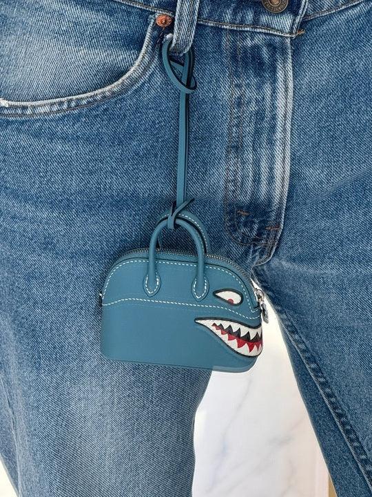 Hermès Mini Bolide Shark Charm Blue Jean Swift Palladium Hardware