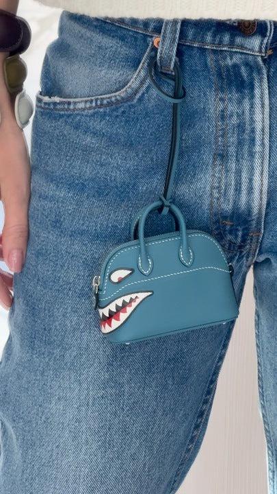 Hermès Mini Bolide Shark Charm Blue Jean Swift Palladium Hardware