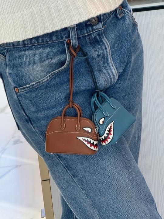 Hermès Mini Bolide Shark Charm Blue Jean Swift Palladium Hardware