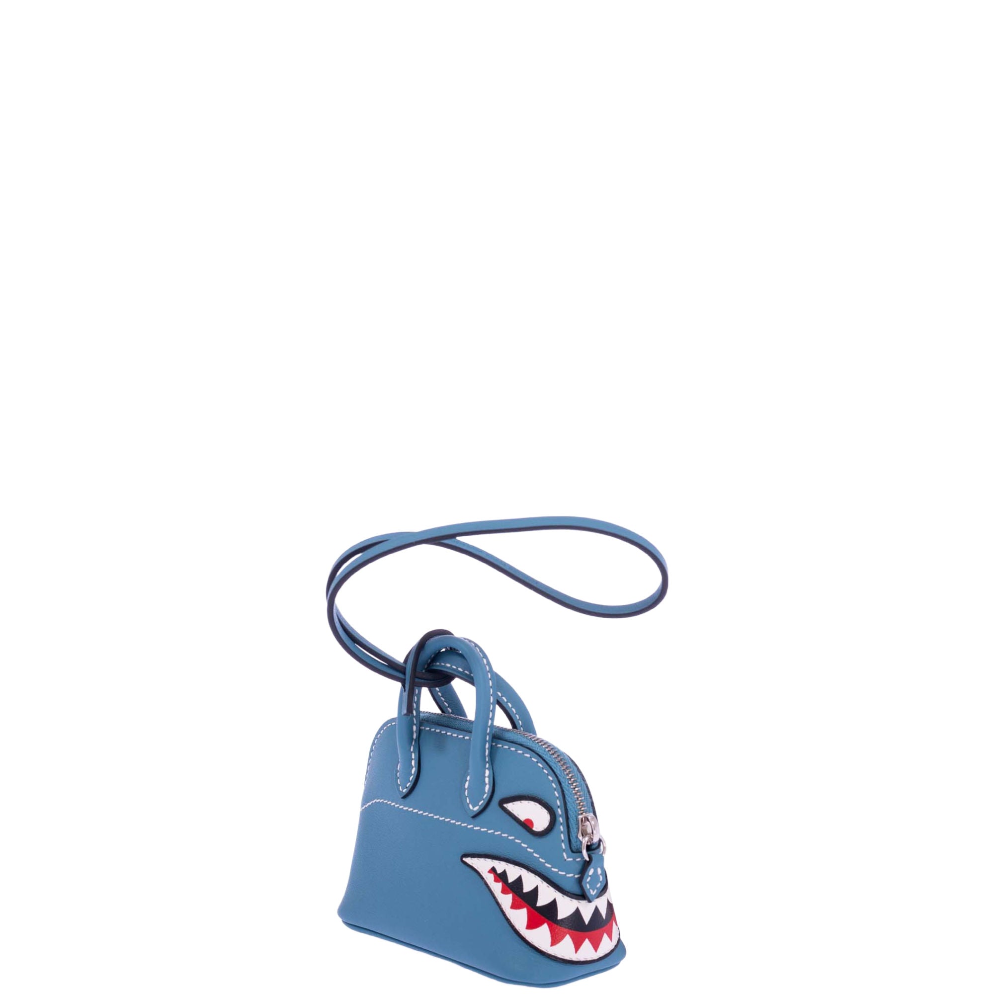 Hermès Mini Bolide Shark Charm Blue Jean Swift Palladium Hardware