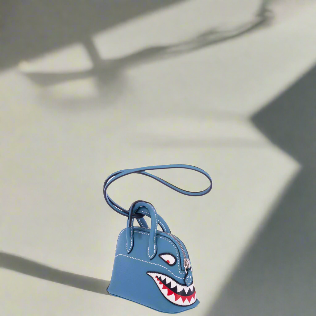 Hermès Mini Bolide Shark Charm Blue Jean Swift Palladium Hardware