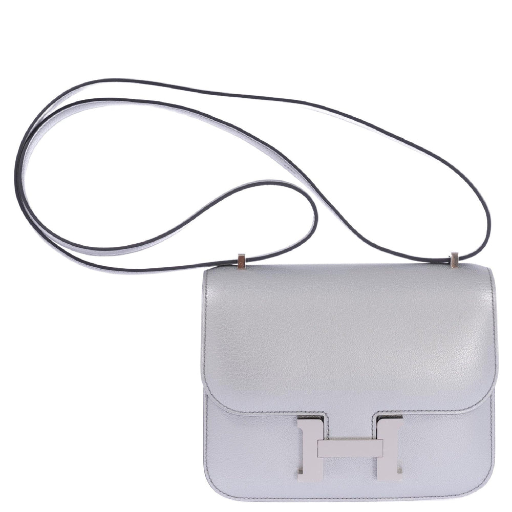Hermès Mini Constance 18 Silver Metallic Chevre Palladium Hardware, front view