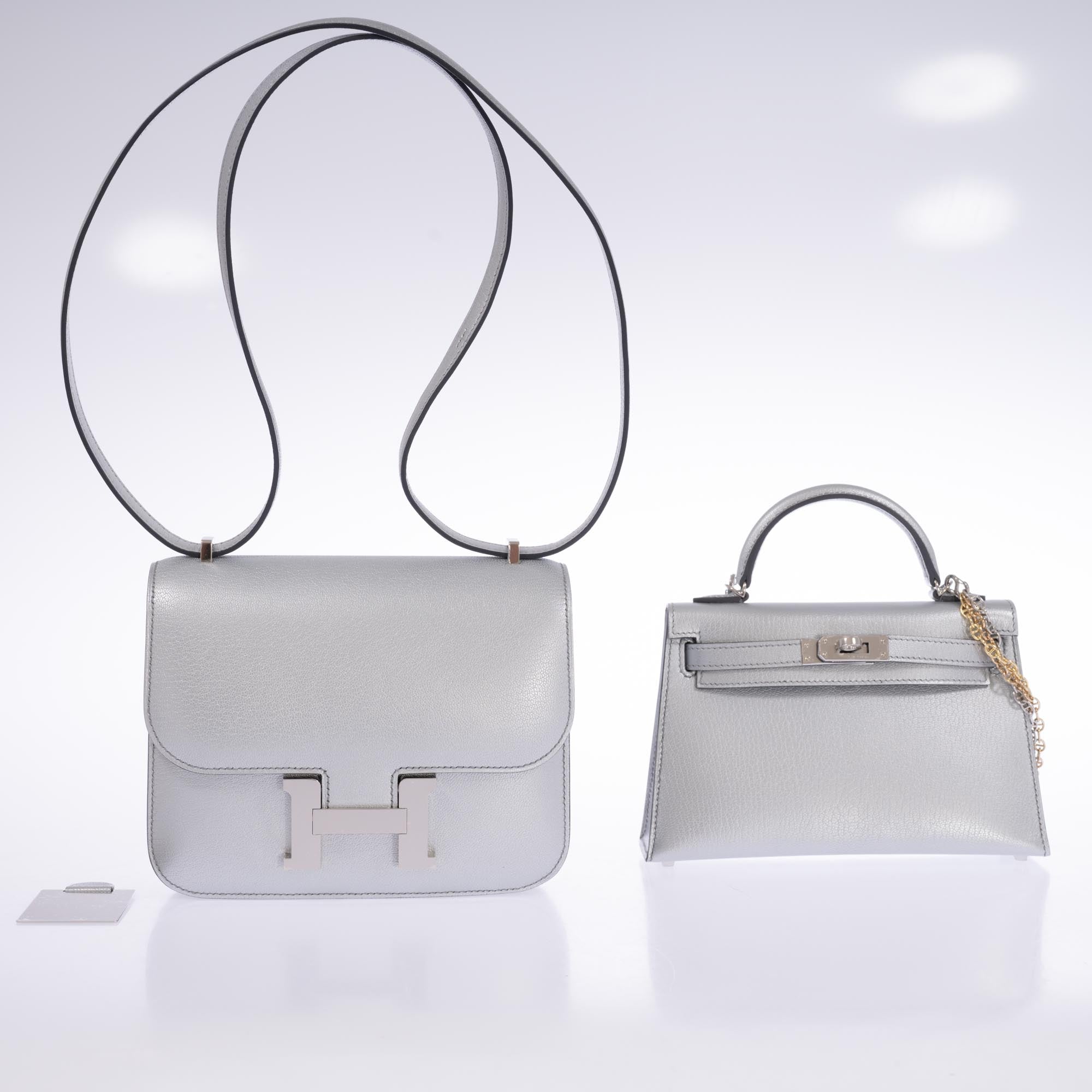 HERMES 美品 Hermes 18cm Rose Azalee Swift Leather Palladium Plated Constance
