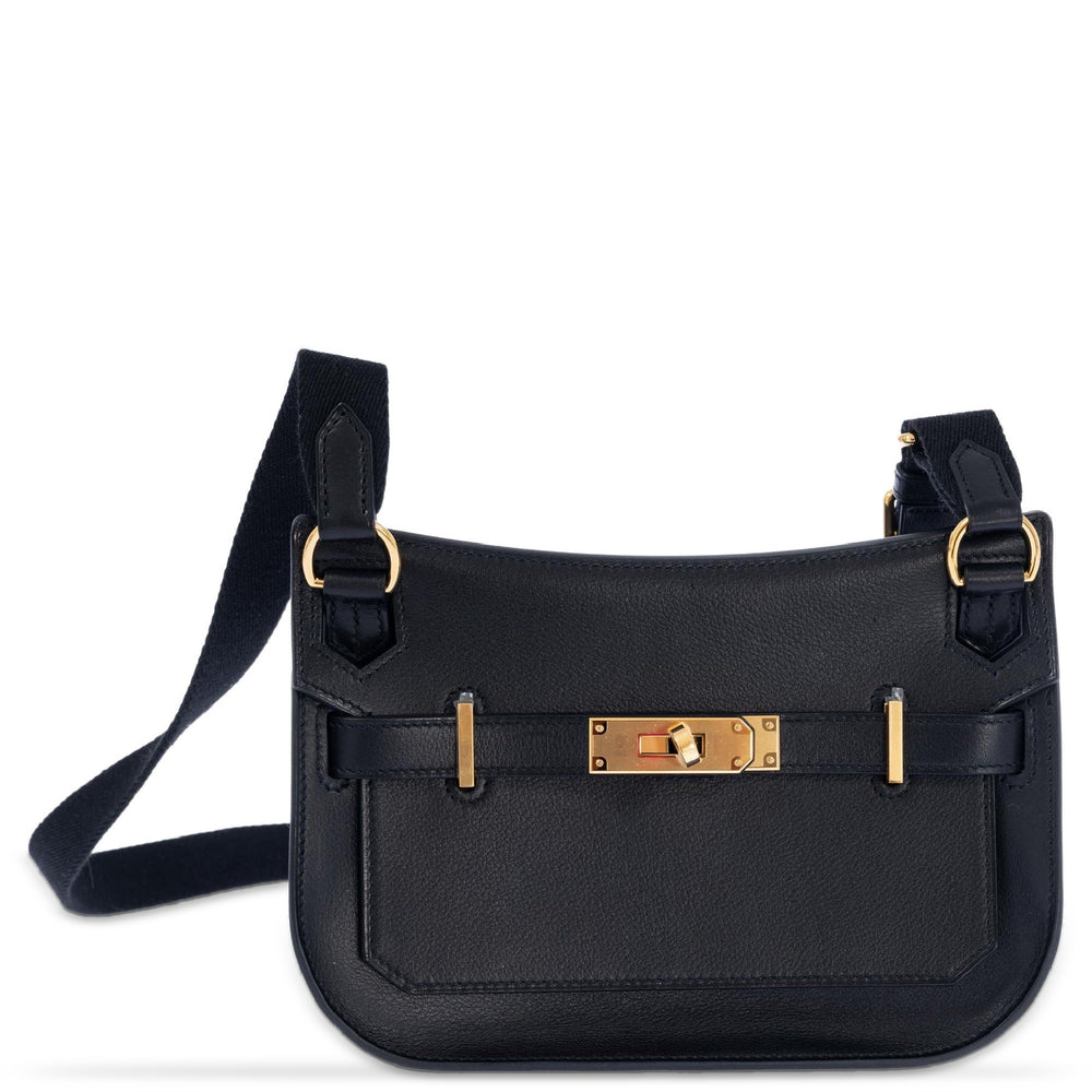 Hermès Mini Jypsiere Black Evercolor Gold Hardware, front view