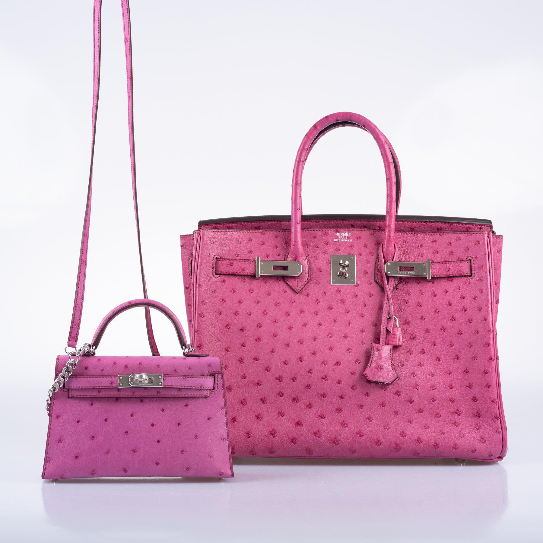 Hermès Mini Kelly 20 Fuchsia Ostrich Palladium Hardware