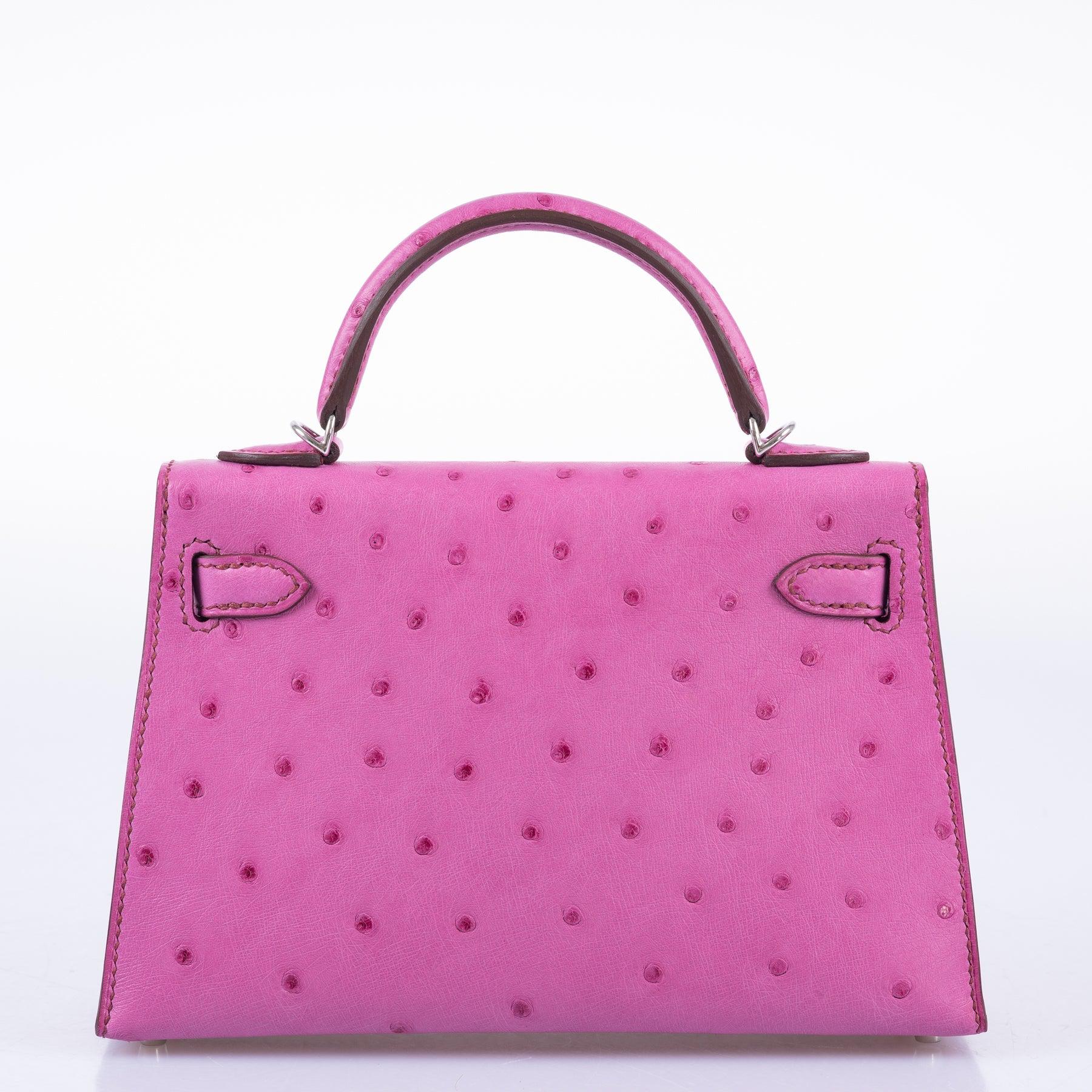 Hermès Mini Kelly 20 Fuchsia Ostrich Palladium Hardware