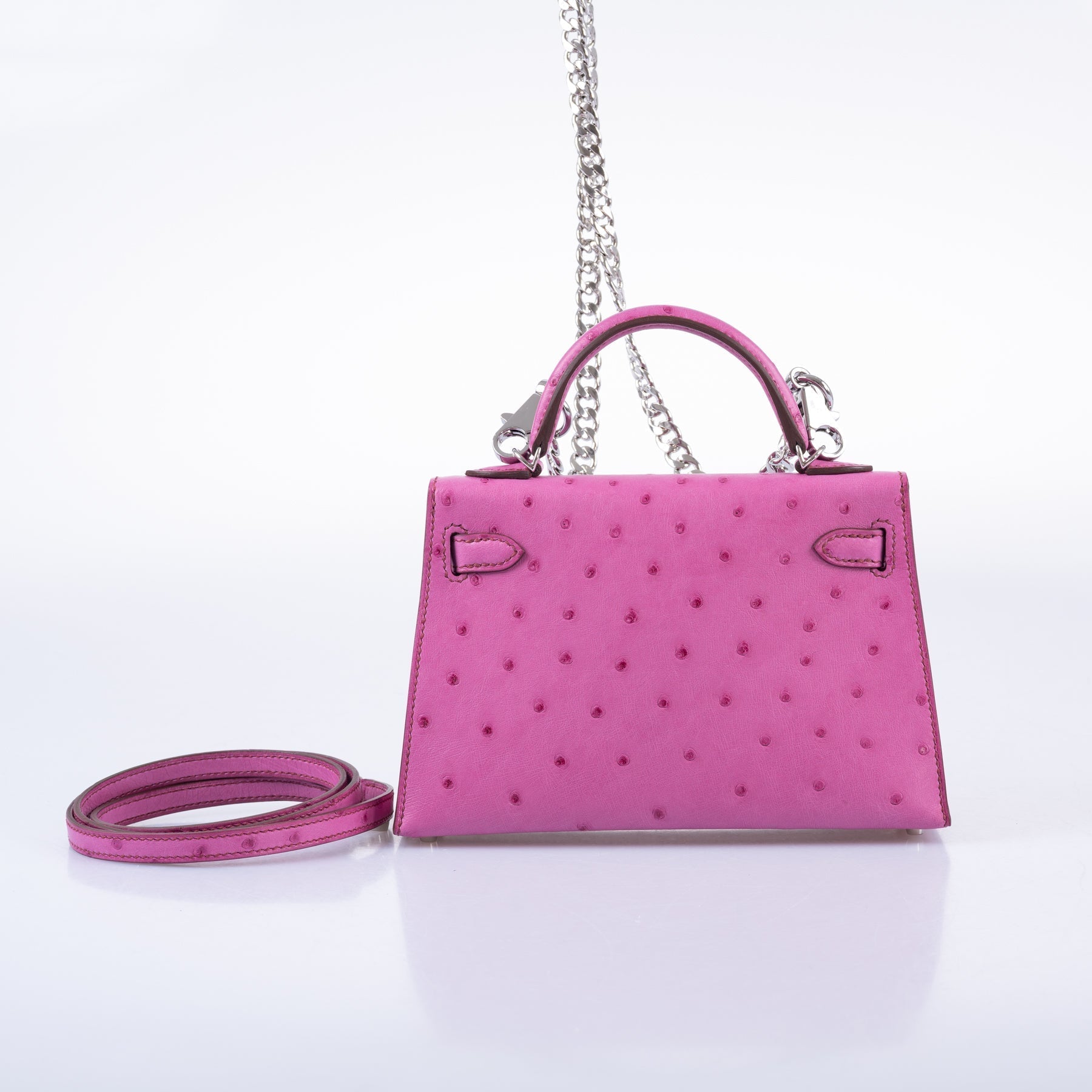 Hermès Mini Kelly 20 Fuchsia Ostrich Palladium Hardware