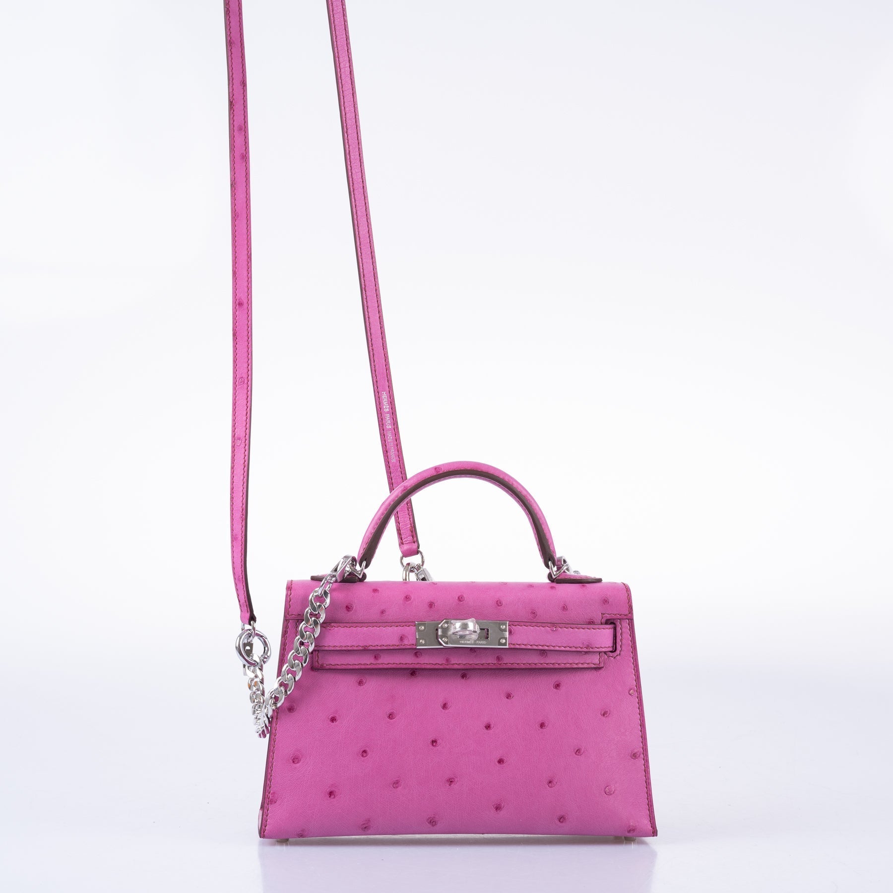 Hermès Mini Kelly 20 Fuchsia Ostrich Palladium Hardware