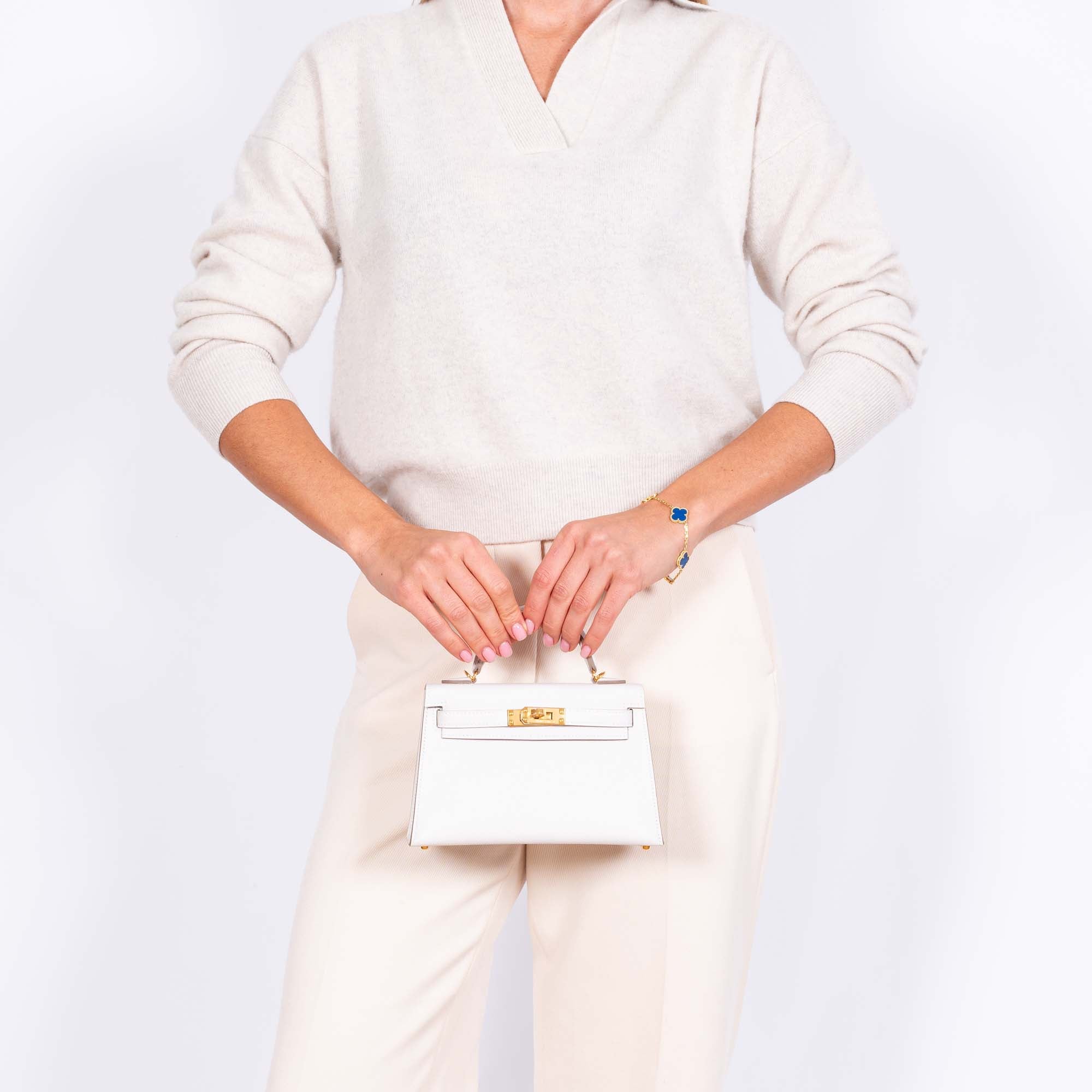 Hermès Mini Kelly 20 Gris Pale Epsom Gold Hardware