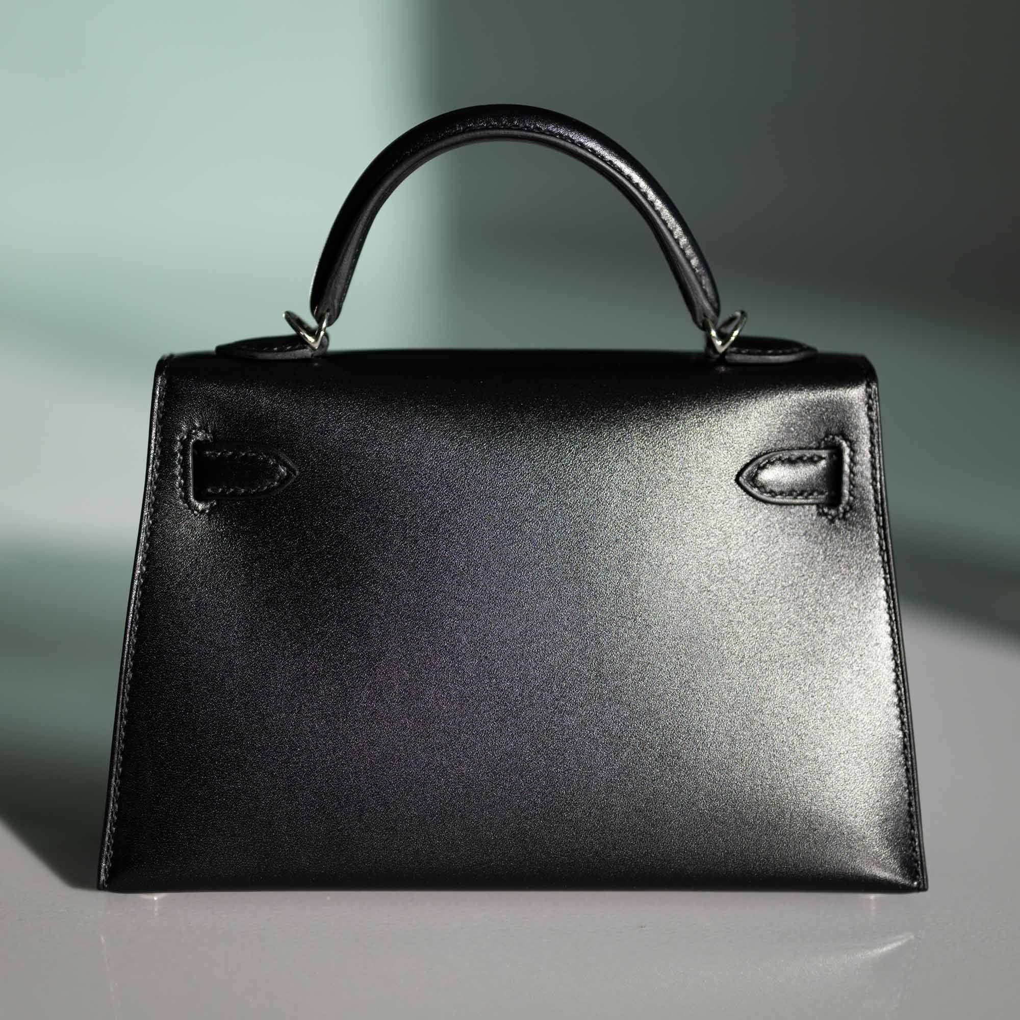 Hermès Mini Kelly 20 II Cheval de Bois Noir Tadelakt Palladium
