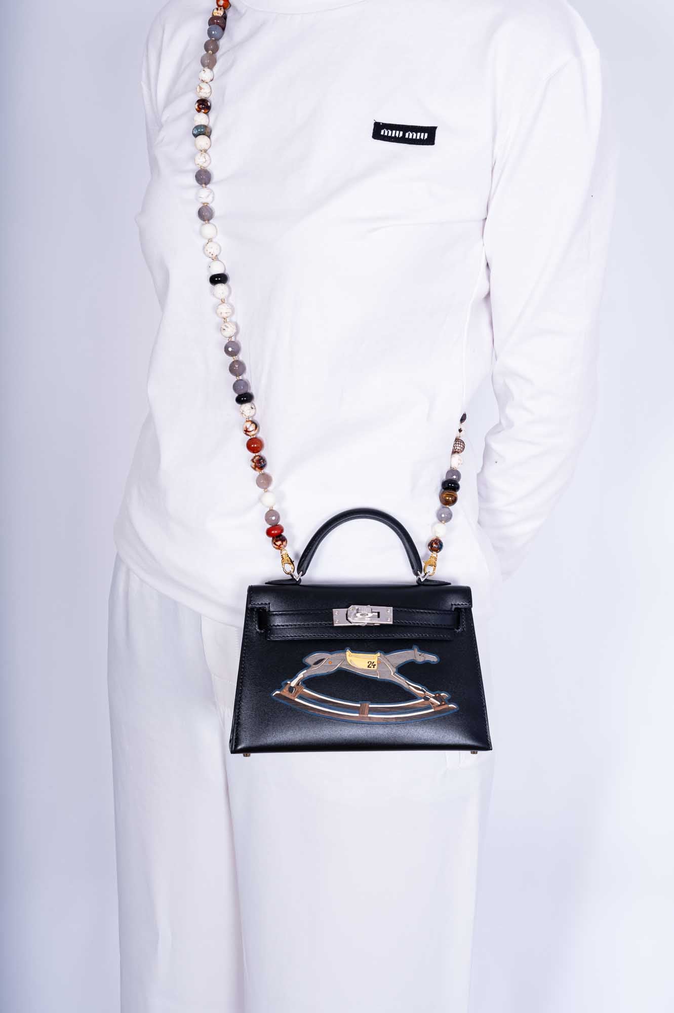 Hermès Mini Kelly 20 II Cheval de Bois Noir Tadelakt Palladium Hardware