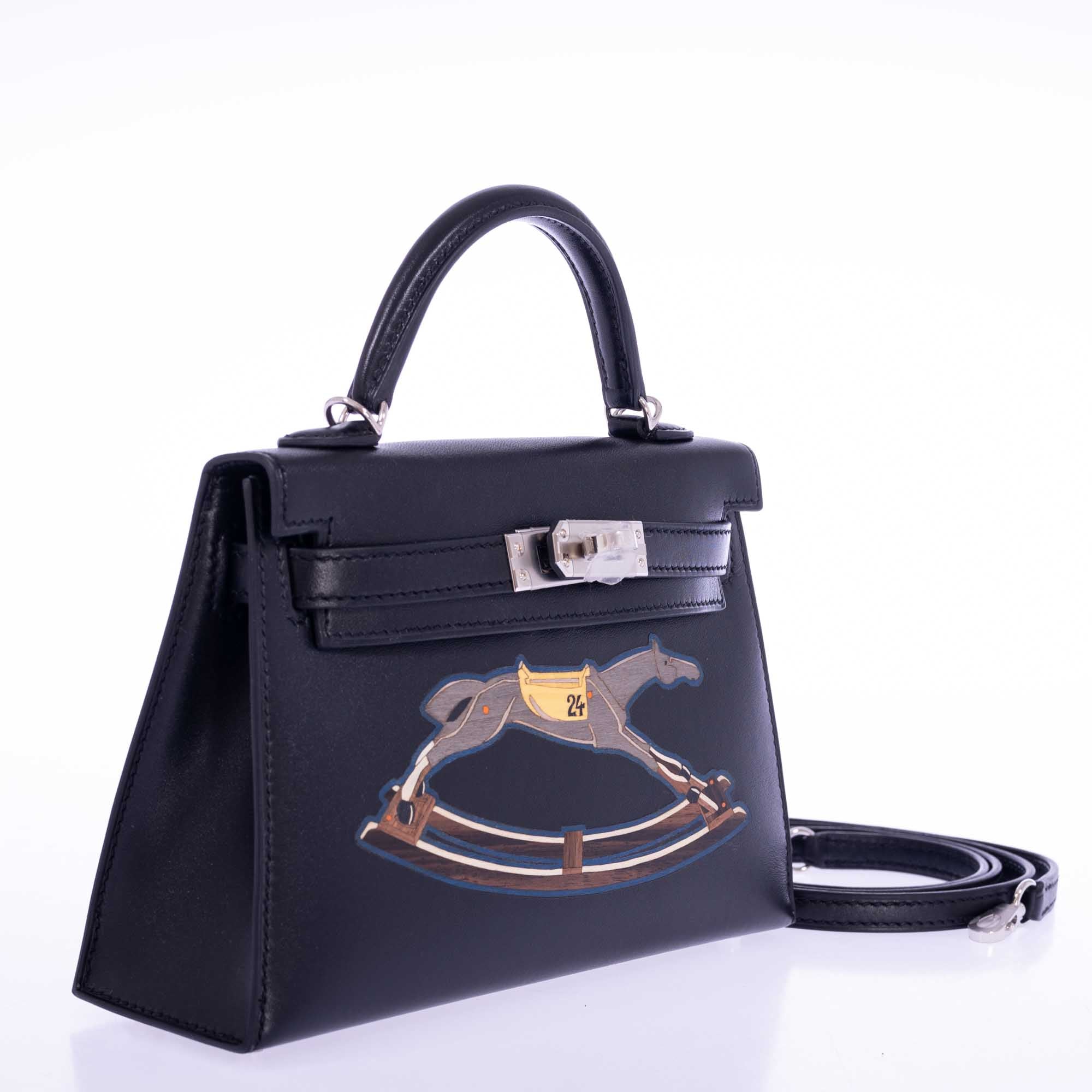 Hermès Mini Kelly 20 II Cheval de Bois Noir Tadelakt Palladium Hardware