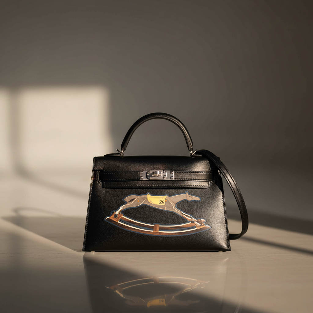 Hermès Mini Kelly 20 II Cheval de Bois Noir Tadelakt Palladium Hardware