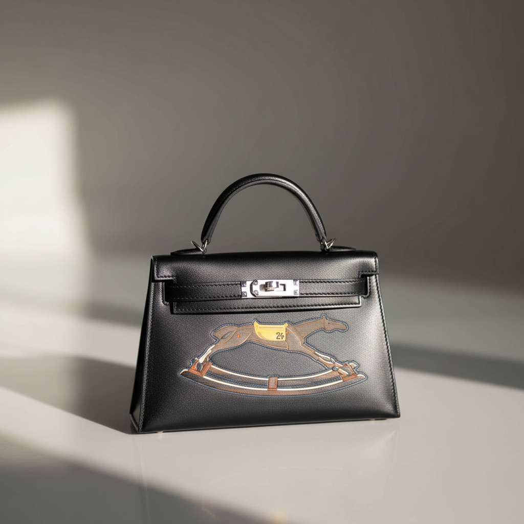 Hermès Mini Kelly 20 II Cheval de Bois Noir Tadelakt Palladium Hardware
