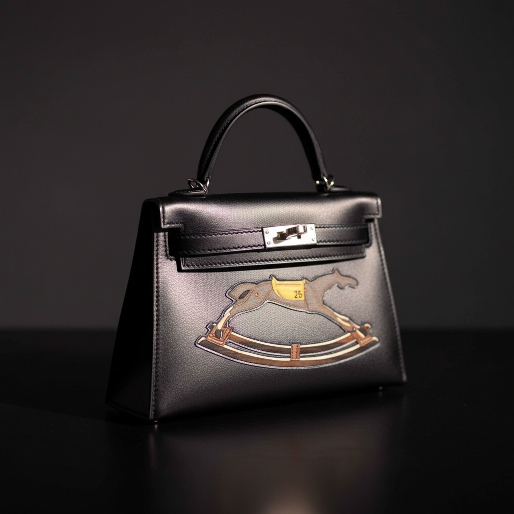 Hermès Mini Kelly 20 II Cheval de Bois Noir Tadelakt Palladium Hardware