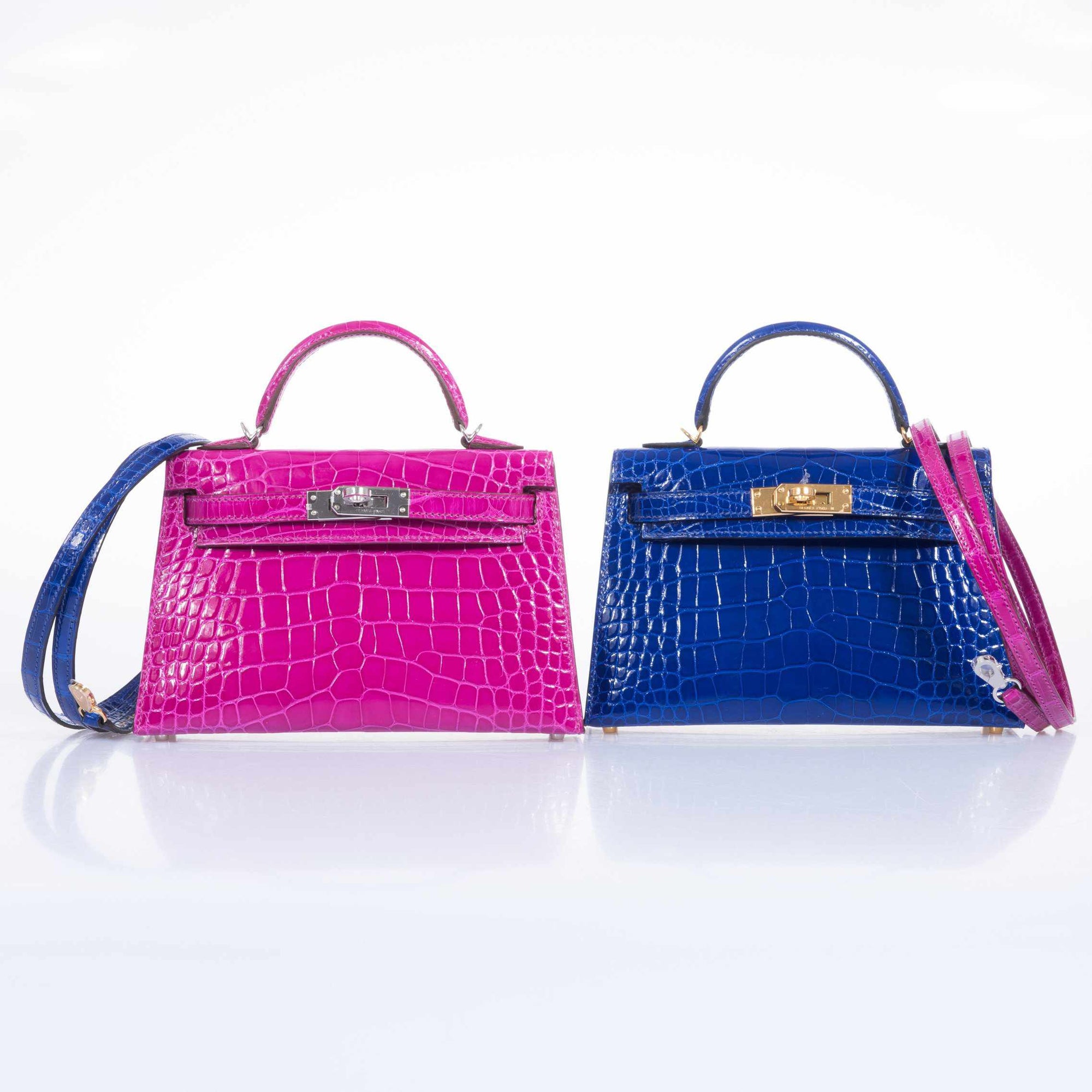 Hermès Mini Kelly 20 II Sellier Bleu Électrique Shiny Alligator Gold Hardware