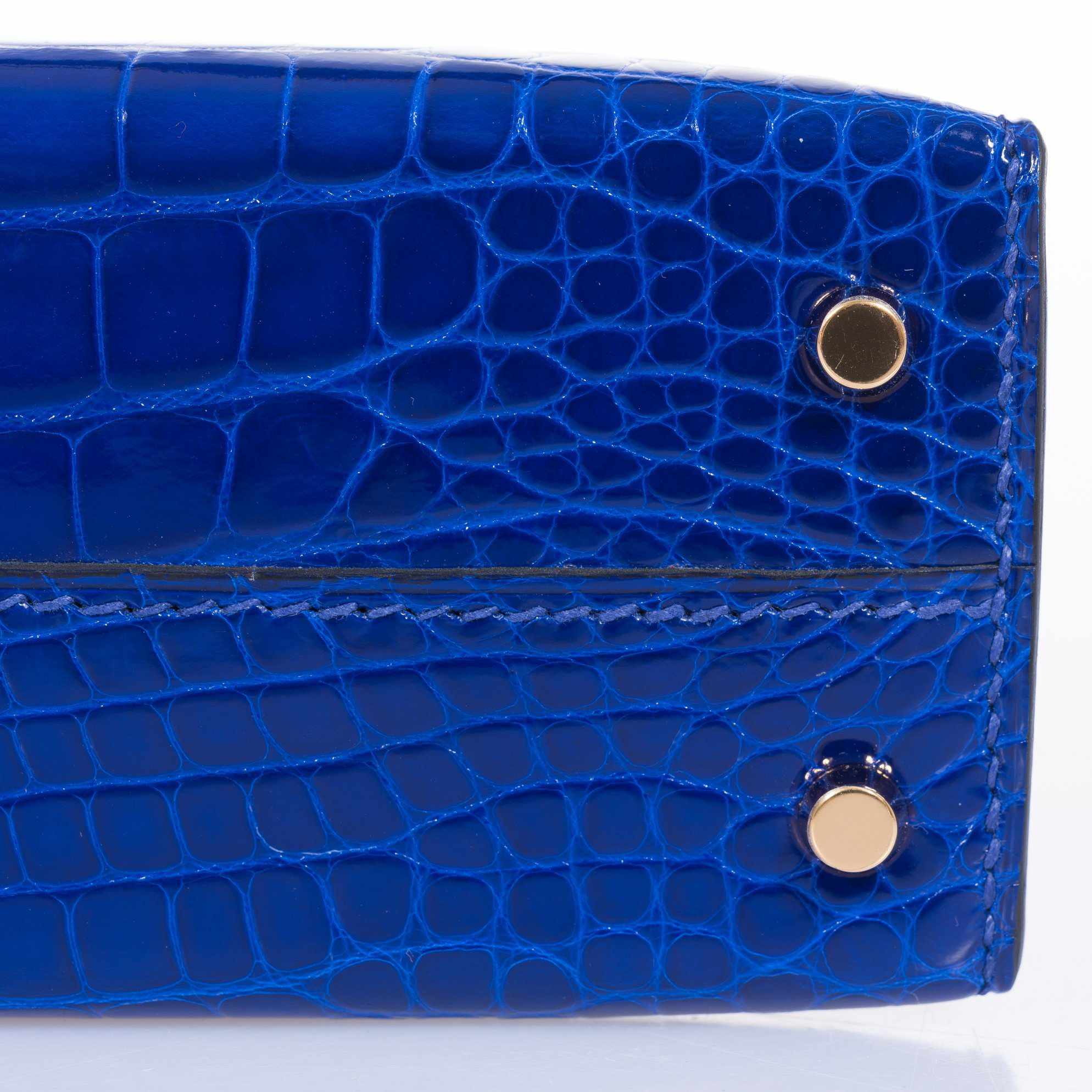 Hermès Mini Kelly 20 II Sellier Bleu Électrique Shiny Alligator Gold Hardware
