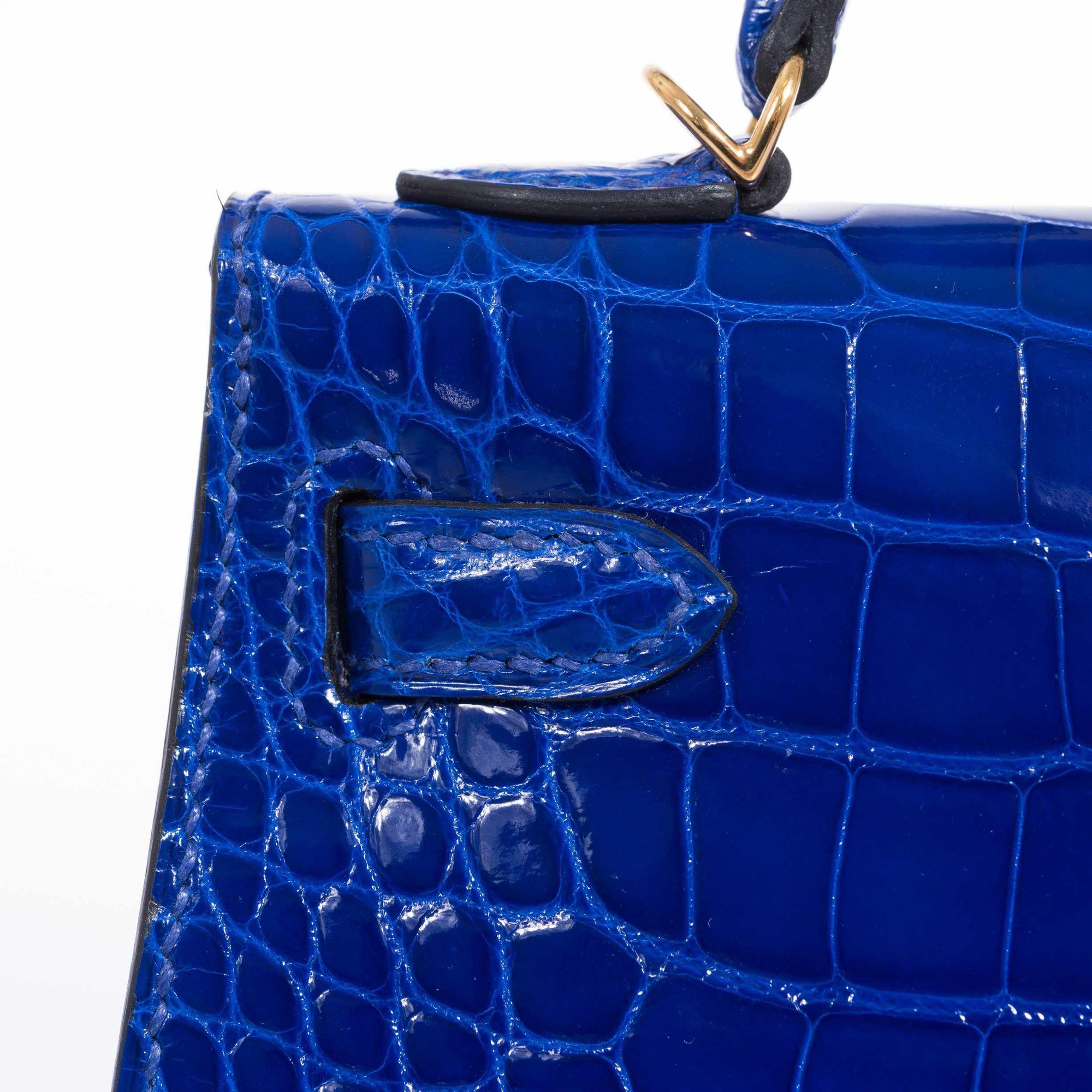 Hermès Mini Kelly 20 II Sellier Bleu Électrique Shiny Alligator Gold Hardware