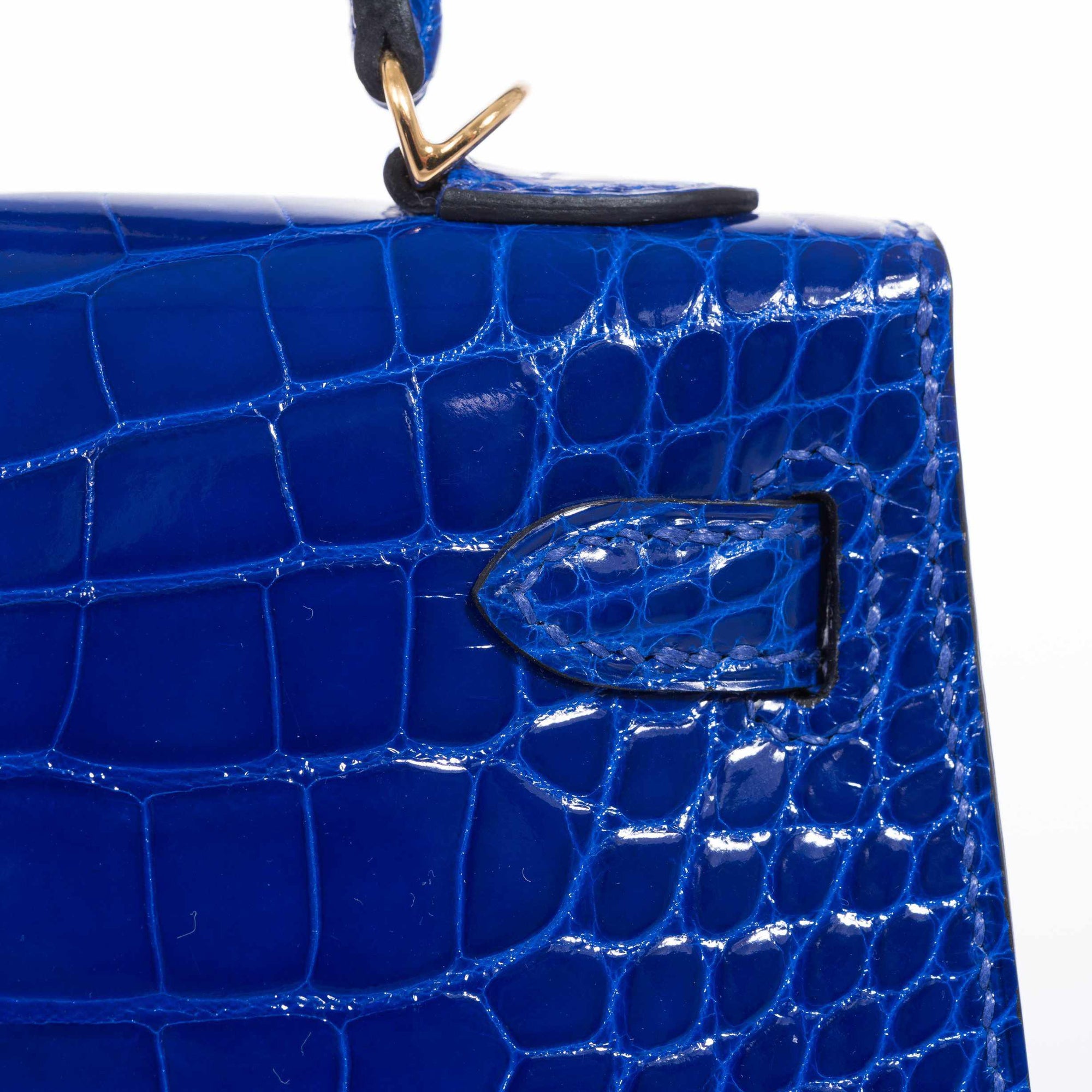 Hermès Mini Kelly 20 II Sellier Bleu Électrique Shiny Alligator Gold Hardware