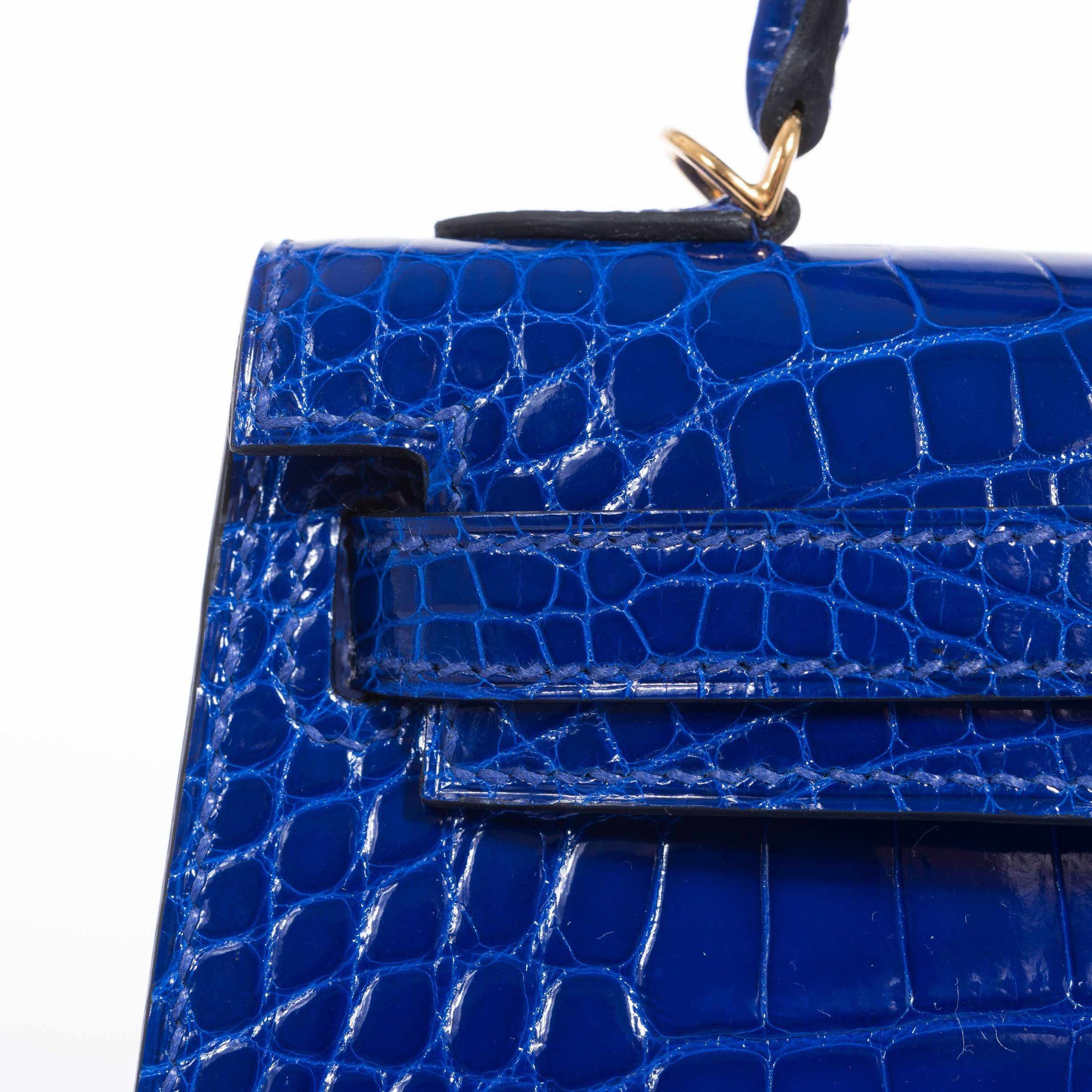Hermès Mini Kelly 20 II Sellier Bleu Électrique Shiny Alligator Gold Hardware