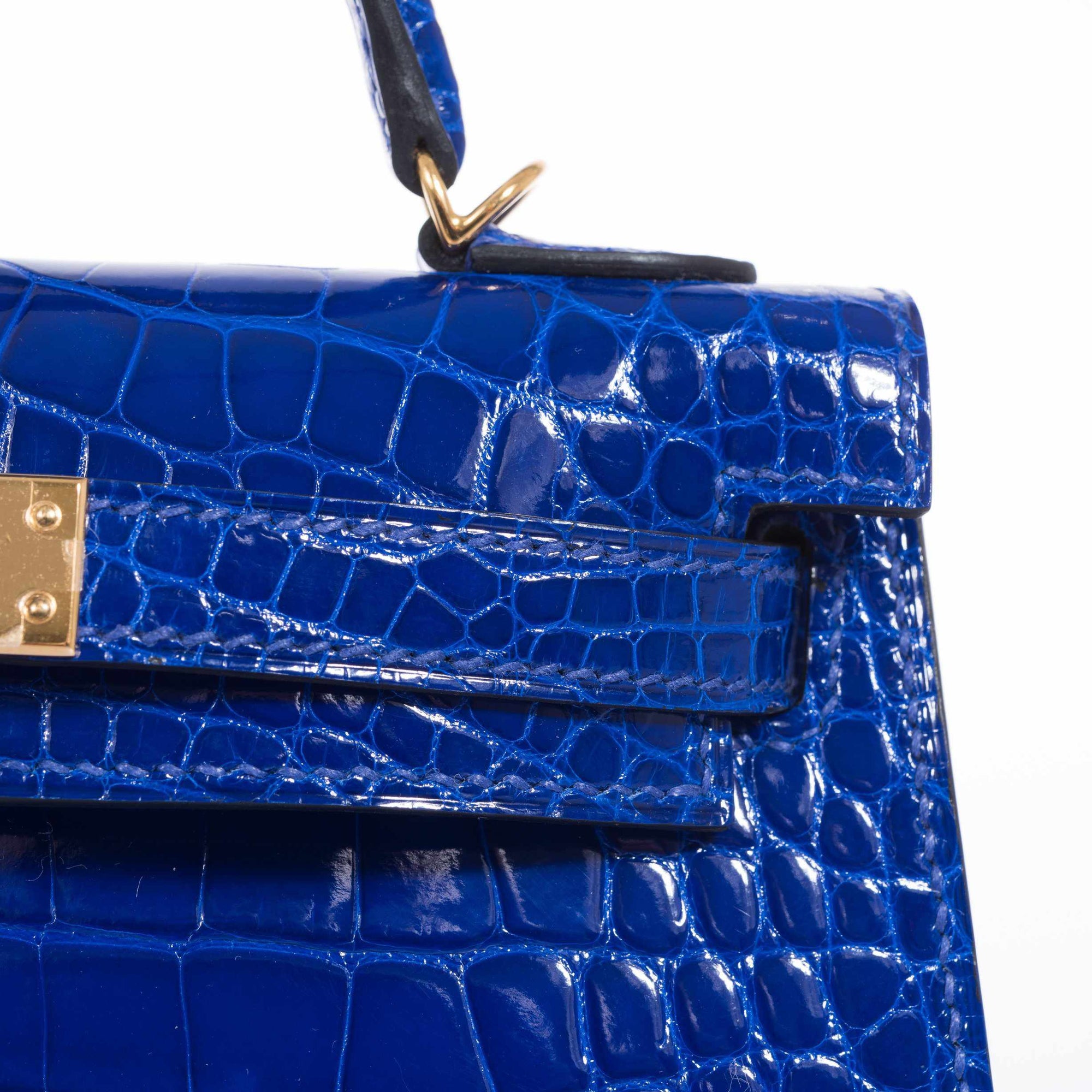 Hermès Mini Kelly 20 II Sellier Bleu Électrique Shiny Alligator Gold Hardware