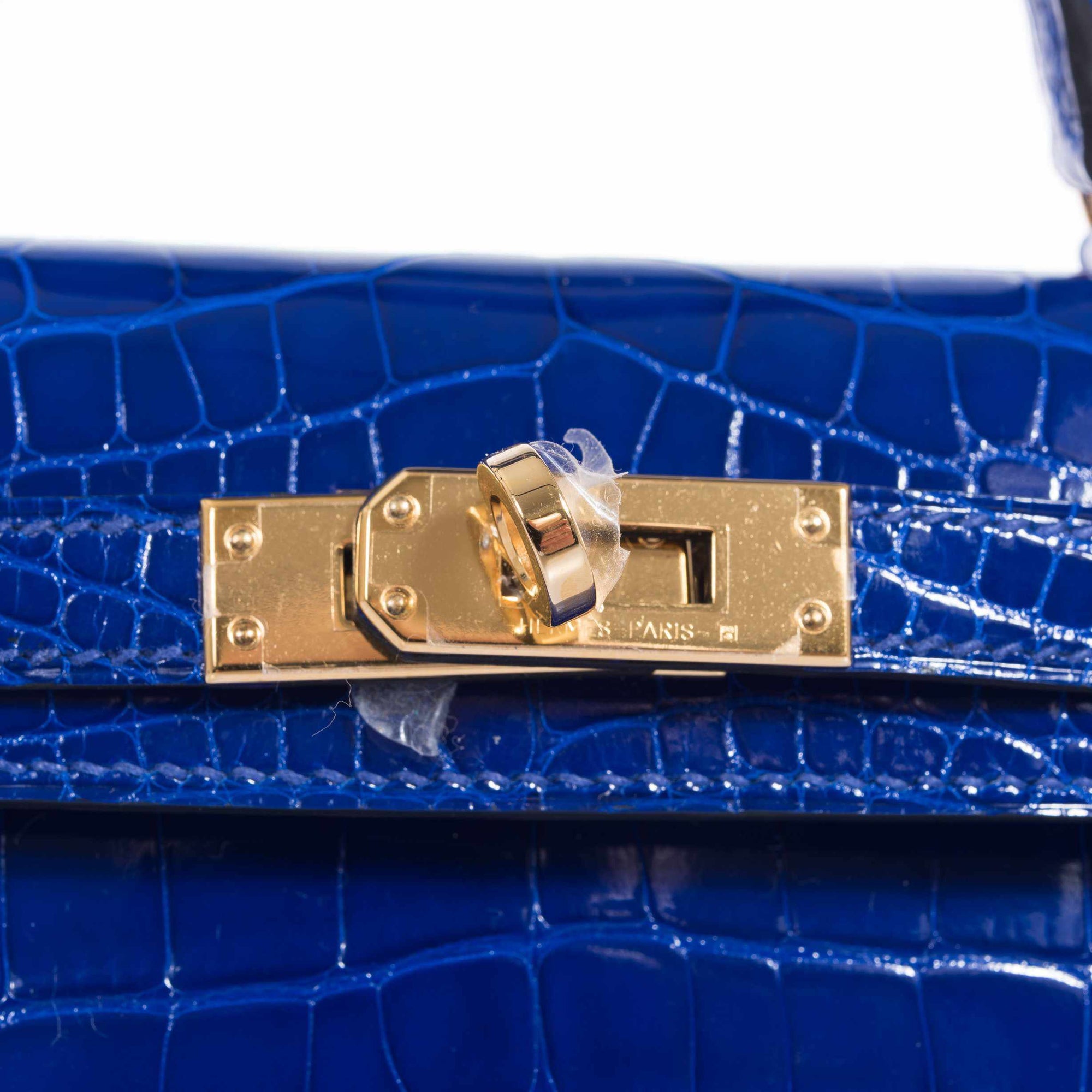 Hermès Mini Kelly 20 II Sellier Bleu Électrique Shiny Alligator Gold Hardware