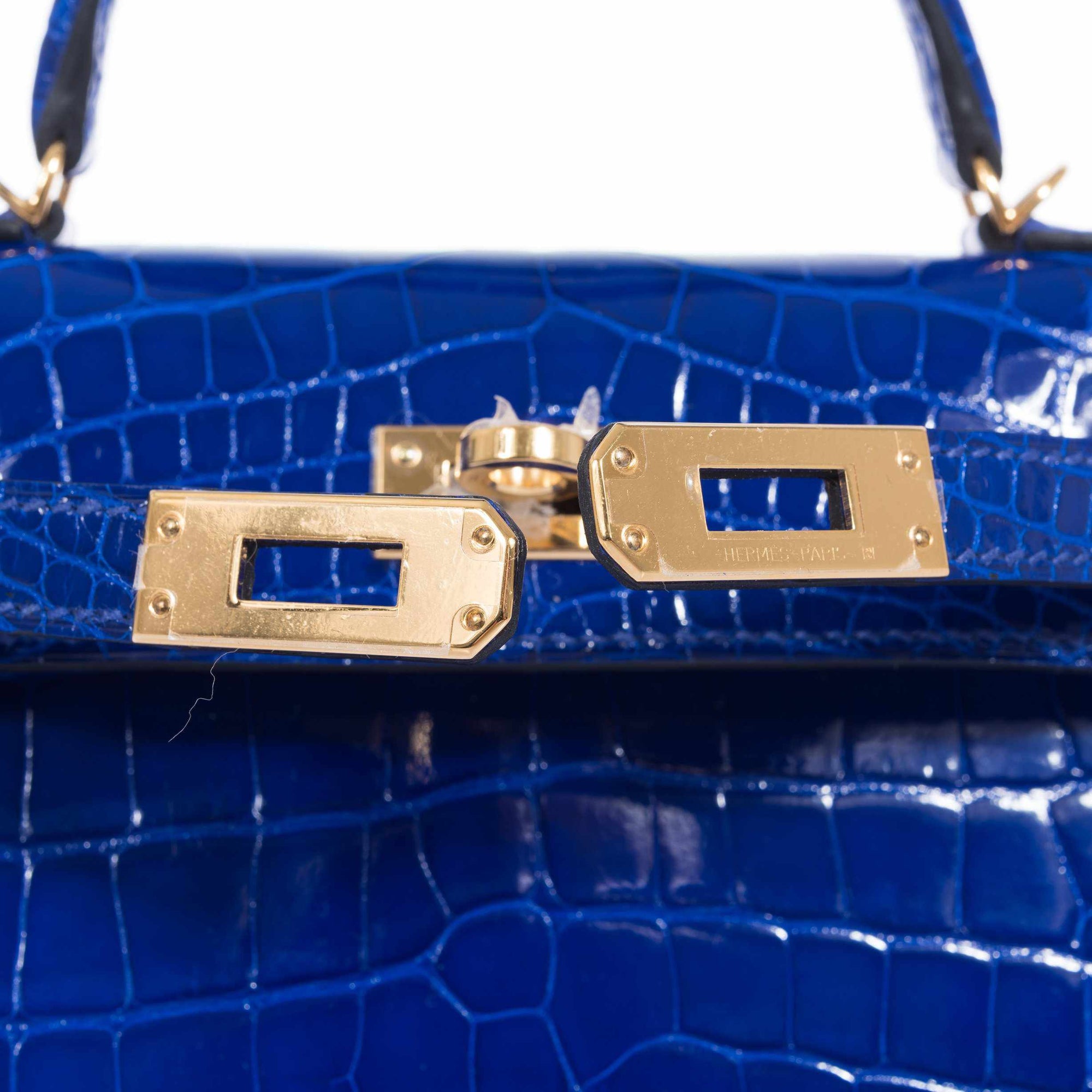 Hermès Mini Kelly 20 II Sellier Bleu Électrique Shiny Alligator Gold Hardware