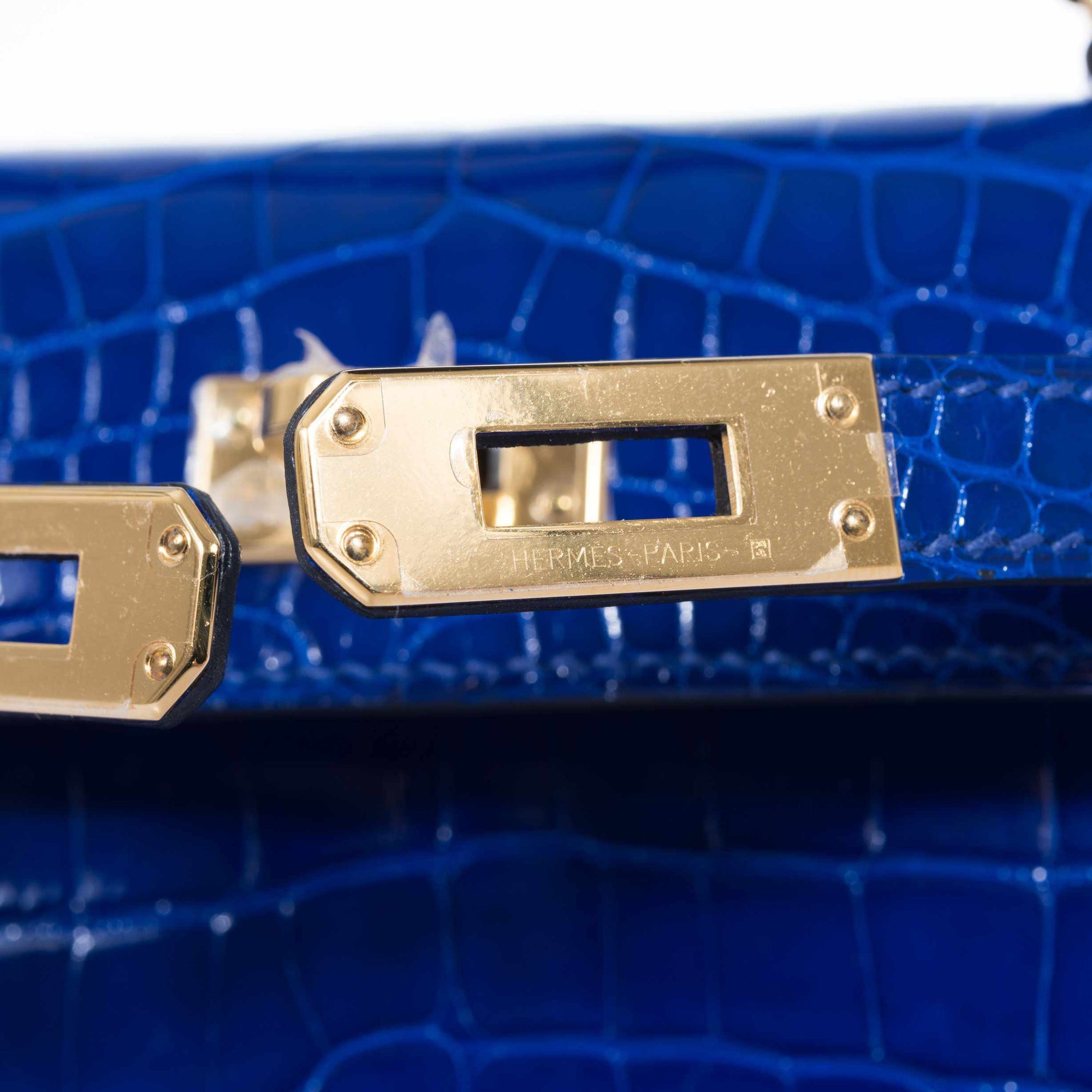 Hermès Mini Kelly 20 II Sellier Bleu Électrique Shiny Alligator Gold Hardware