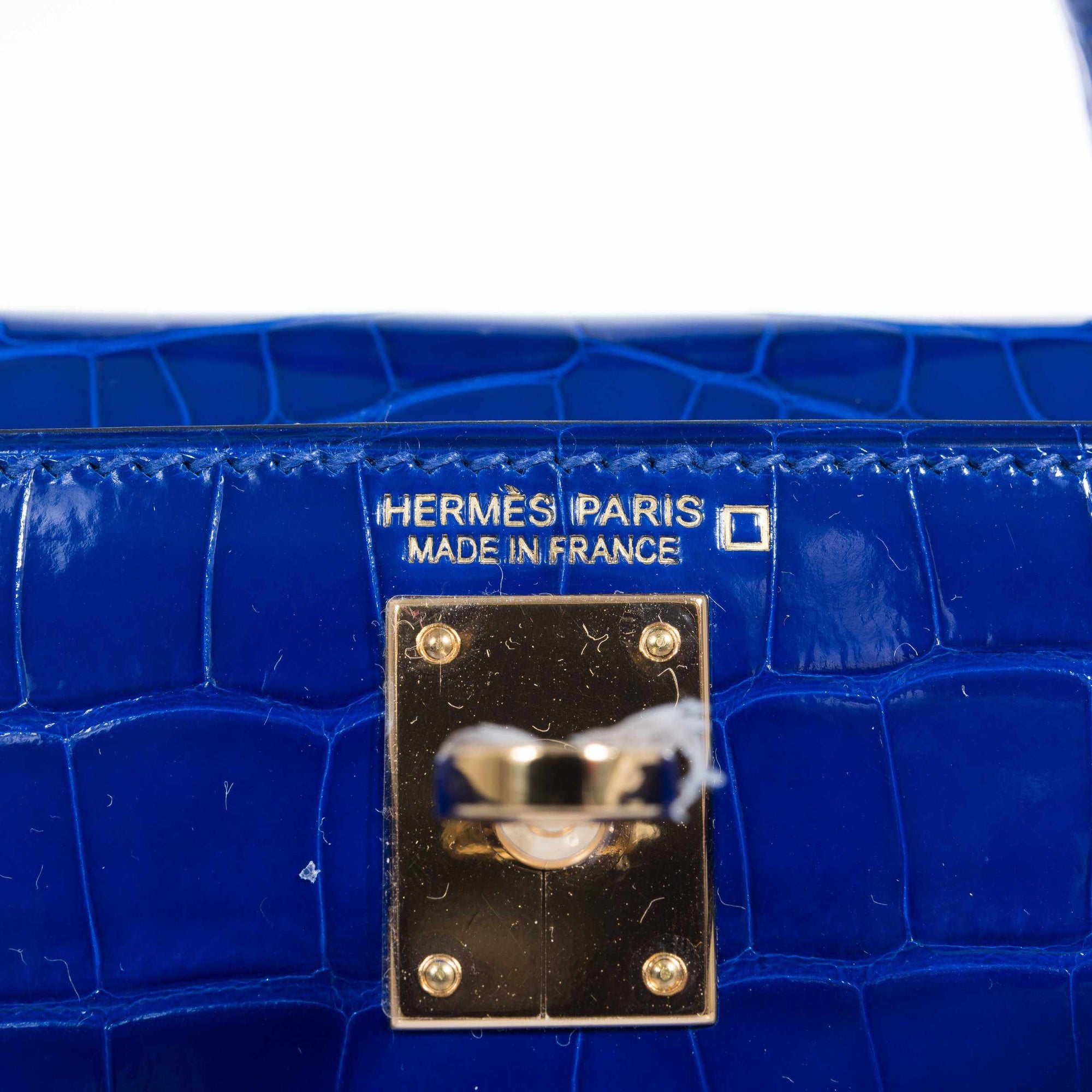 Hermès Mini Kelly 20 II Sellier Bleu Électrique Shiny Alligator Gold Hardware