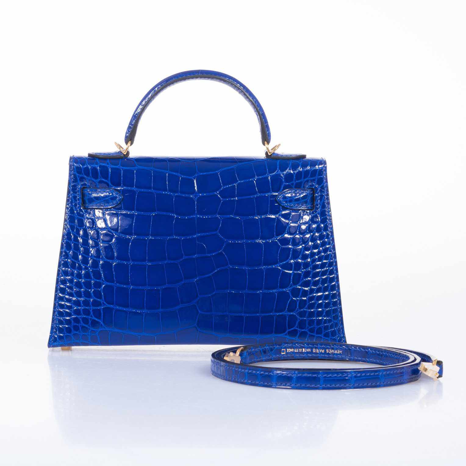 Hermès Mini Kelly 20 II Sellier Bleu Électrique Shiny Alligator Gold Hardware